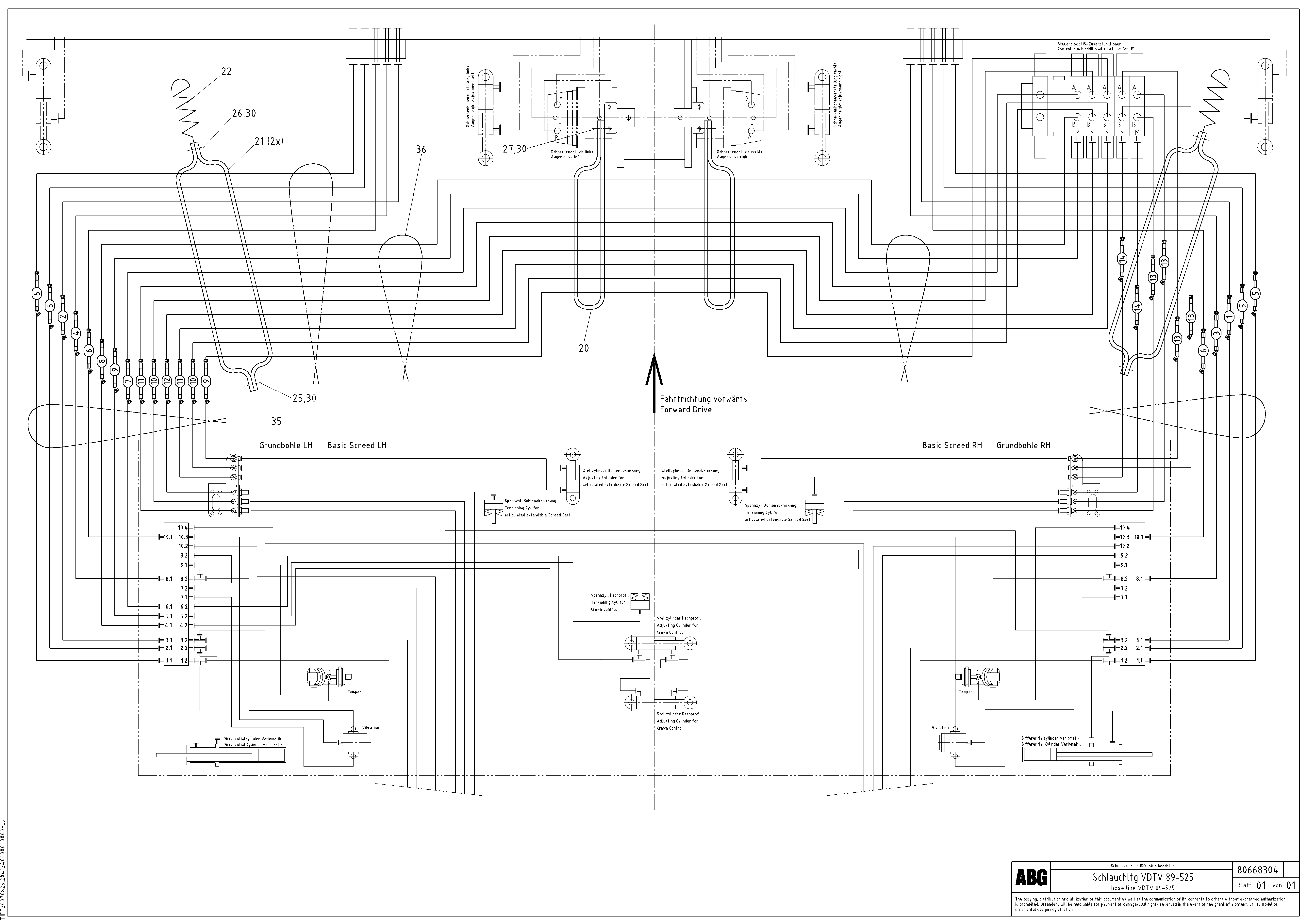 Схема запчастей Volvo ABG9820 - 62841 Hose lines from paver to connection block VDT-V 89 ETC ATT. SCREEDS 3,0 - 9,0M ABG9820