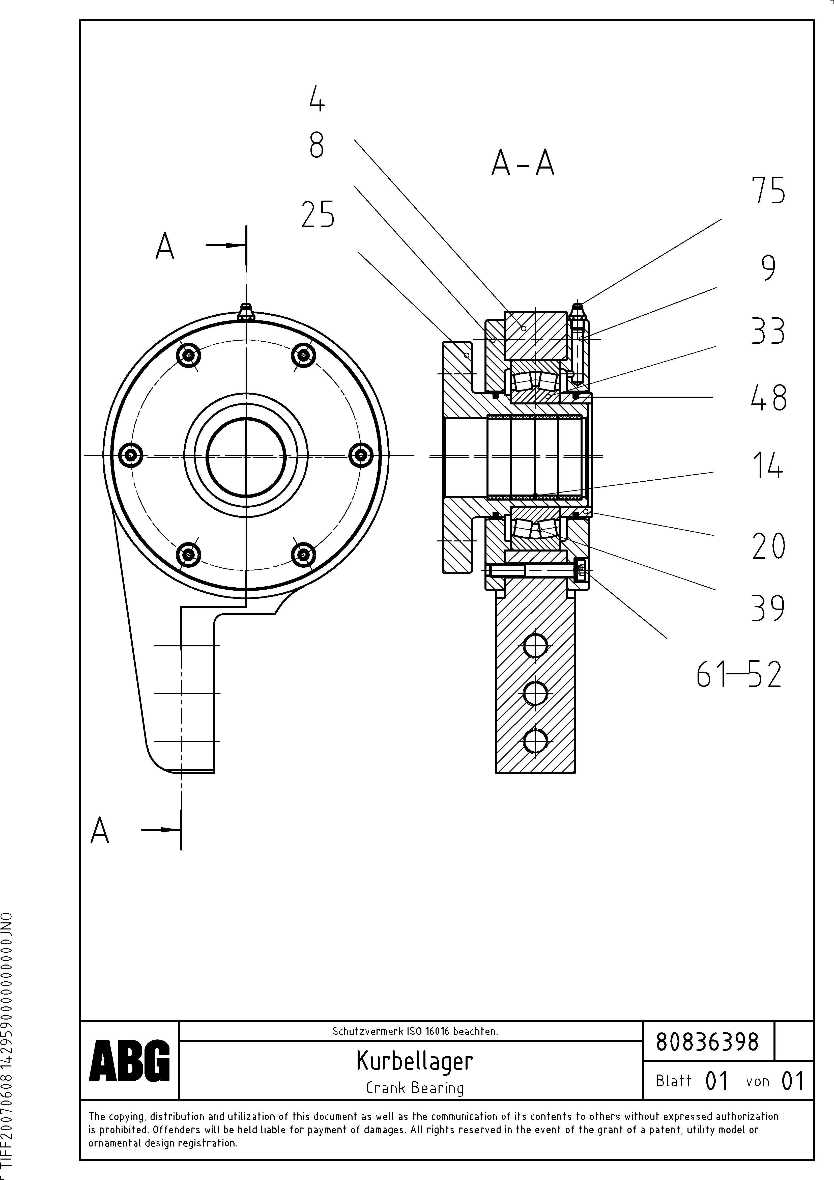 Схема запчастей Volvo ABG9820 - 65130 Crank bearing for basic screed MB 120 VARIO ATT. SCREEDS 5,0 -12,5M ABG9820