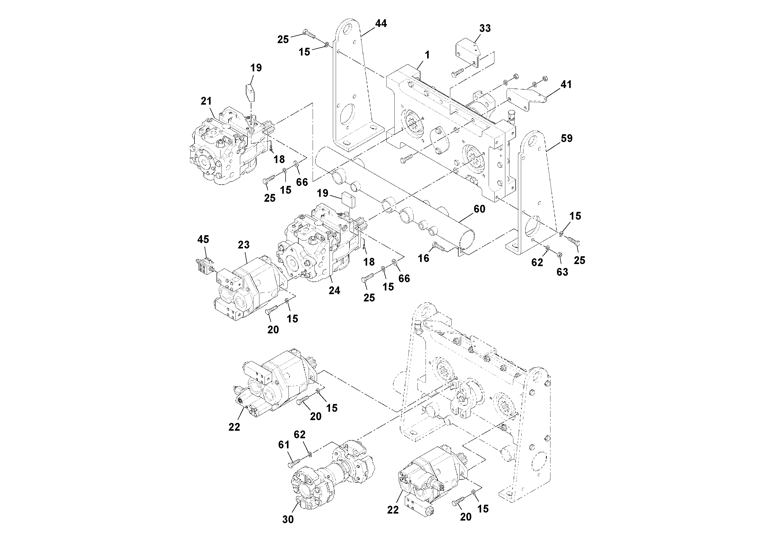 Схема запчастей Volvo PF4410 - 94098 Pump Drive Box PF4410 S/N 197449-