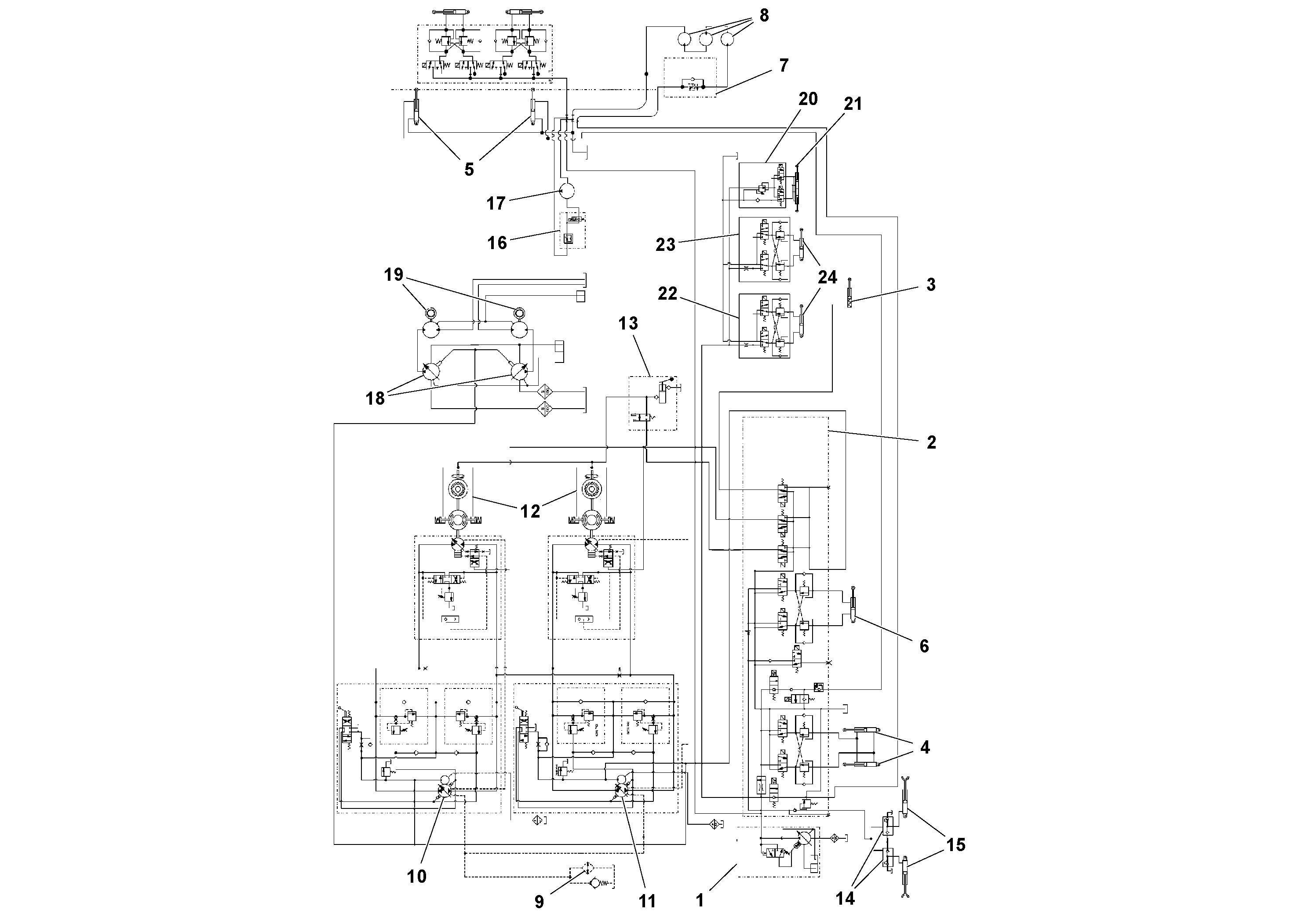 Схема запчастей Volvo PF4410 - 96340 Hydraulic diagram PF4410 S/N 197449-
