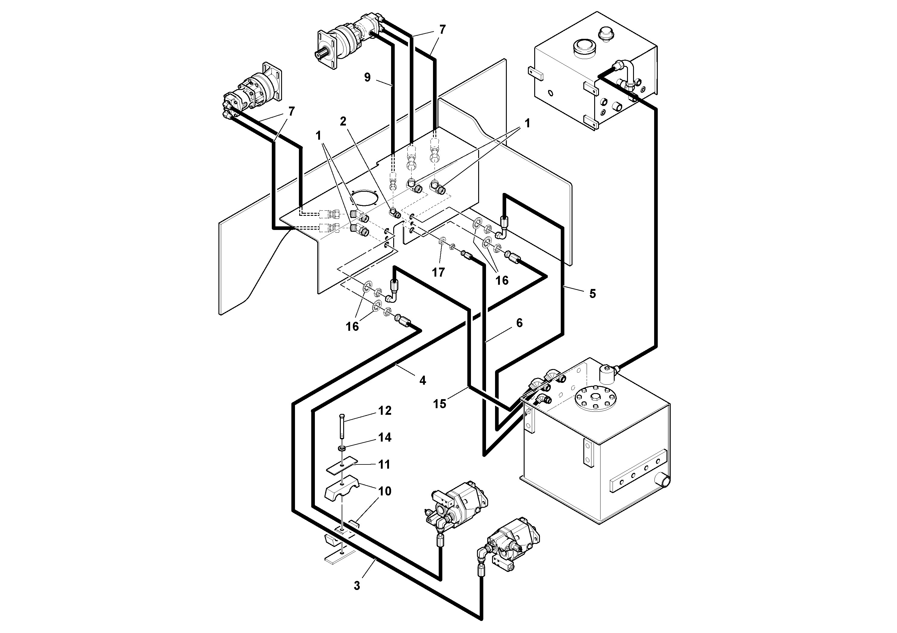 Схема запчастей Volvo PF4410 - 95561 Auger/conveyor Drive Hydraulic System PF4410 S/N 197449-