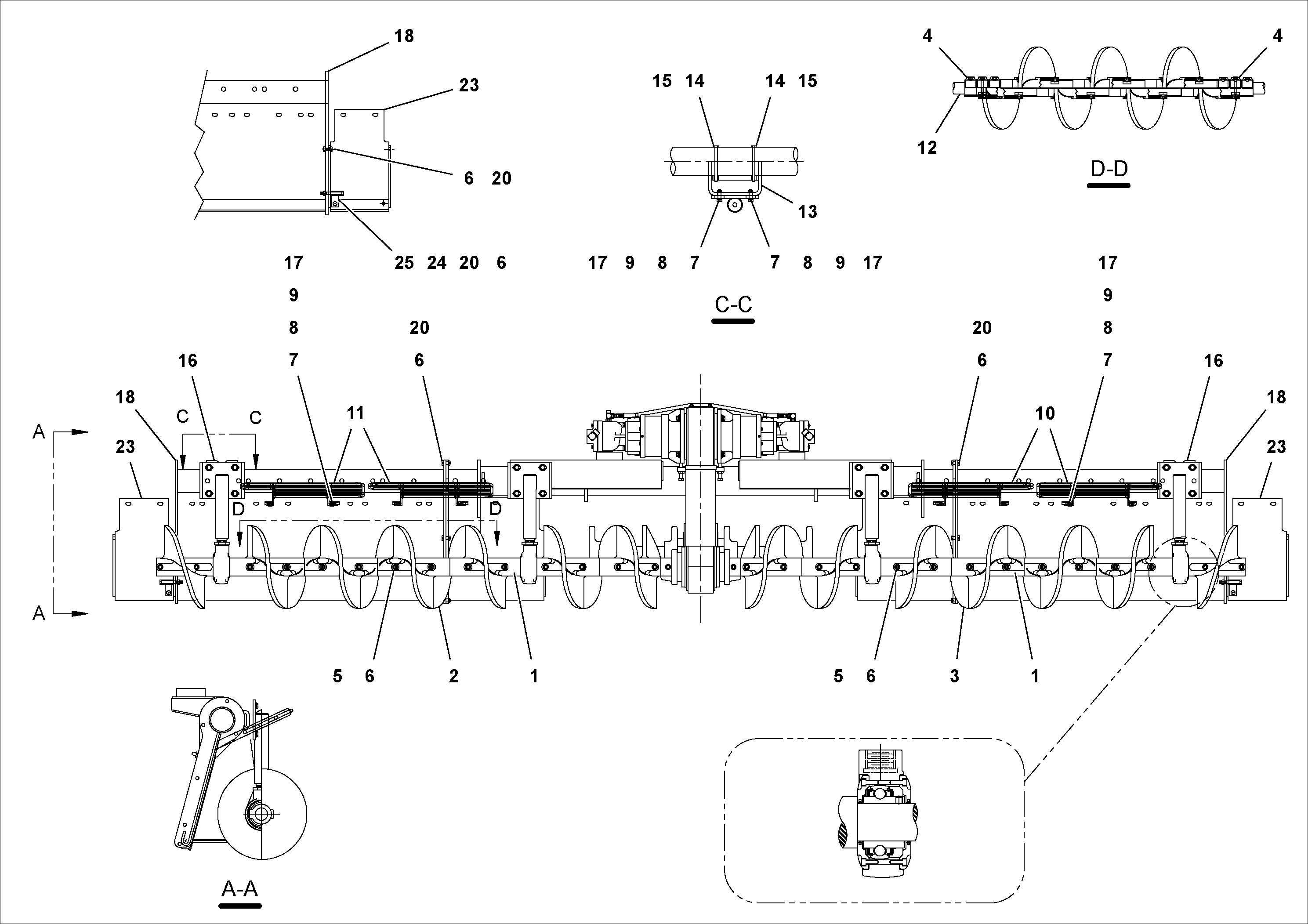 Схема запчастей Volvo PF4410 - 105894 Auger and Tunnel/guard Extension Arrangements PF4410 S/N 197449-