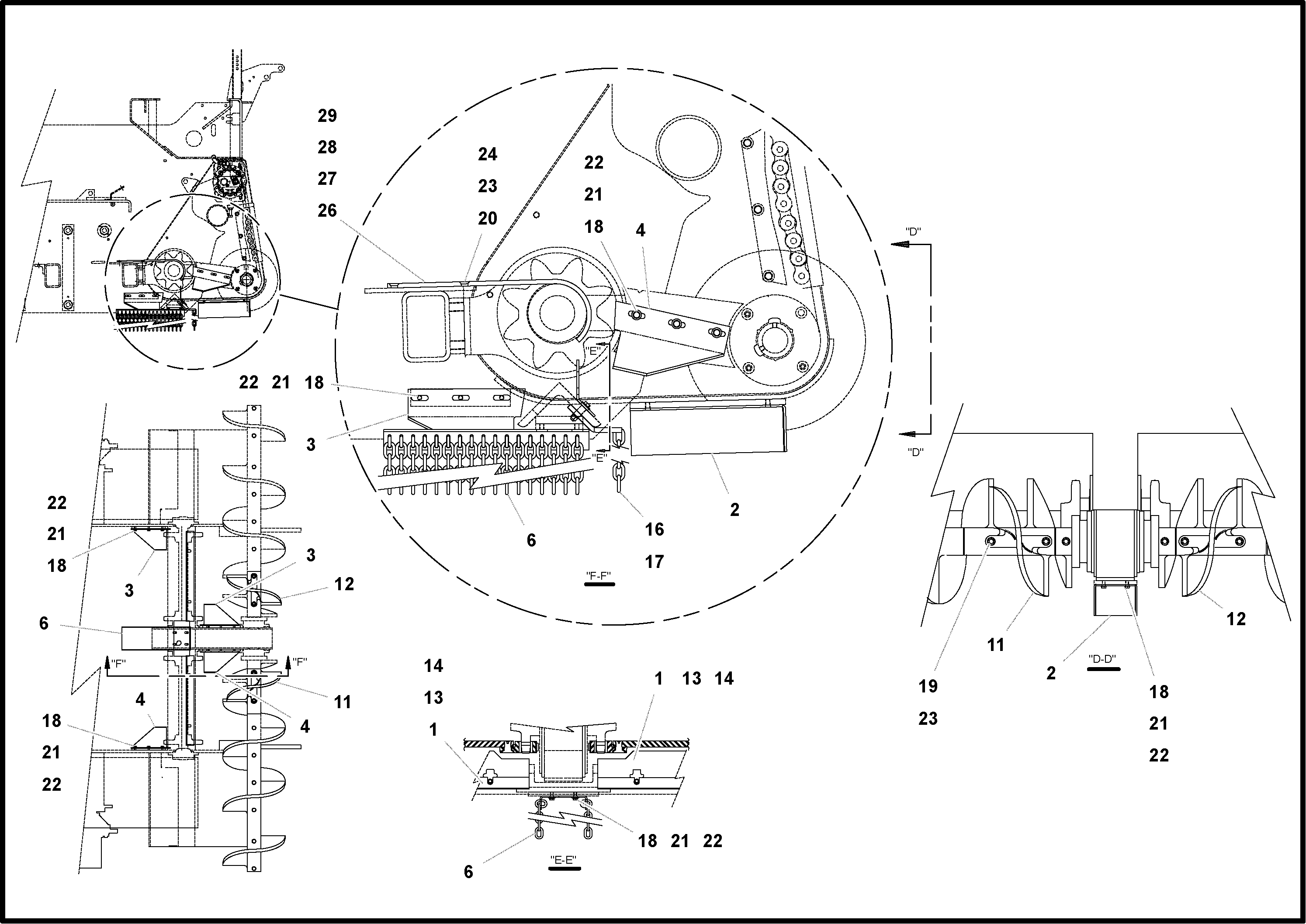 Схема запчастей Volvo PF4410 - 91815 Auger and Tunnel / Guard Arrangement PF4410 S/N 197449-