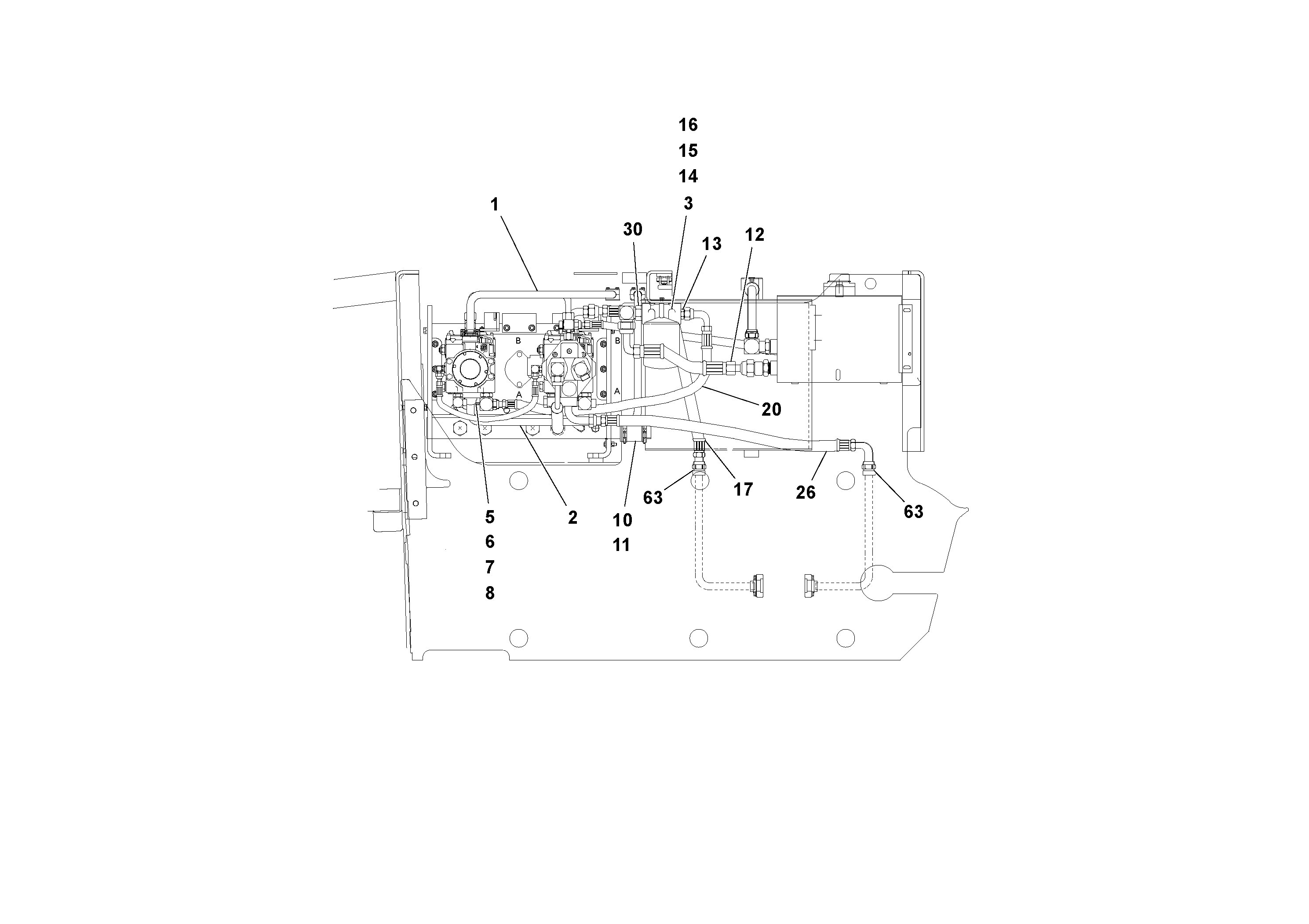Схема запчастей Volvo PF4410 - 74005 Traction Hydraulic System PF4410 S/N 375009-