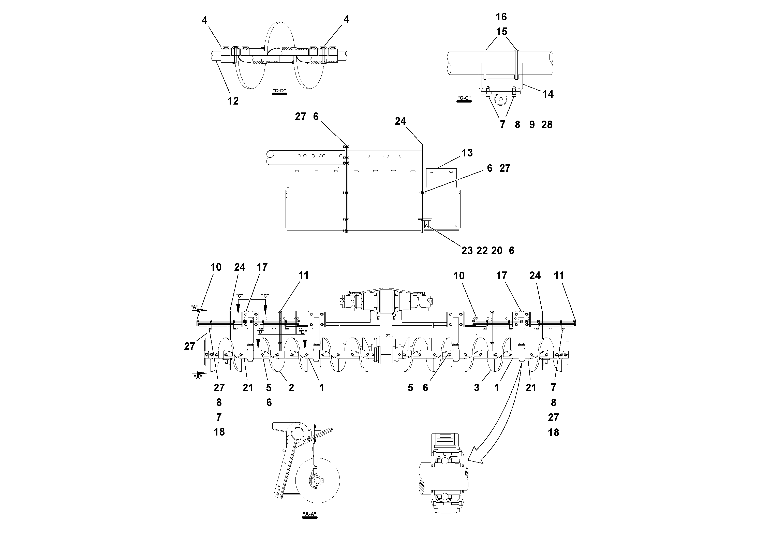 Схема запчастей Volvo PF4410 - 101494 Auger and Tunnel/guard Extension Arrangements PF4410 S/N 375009-