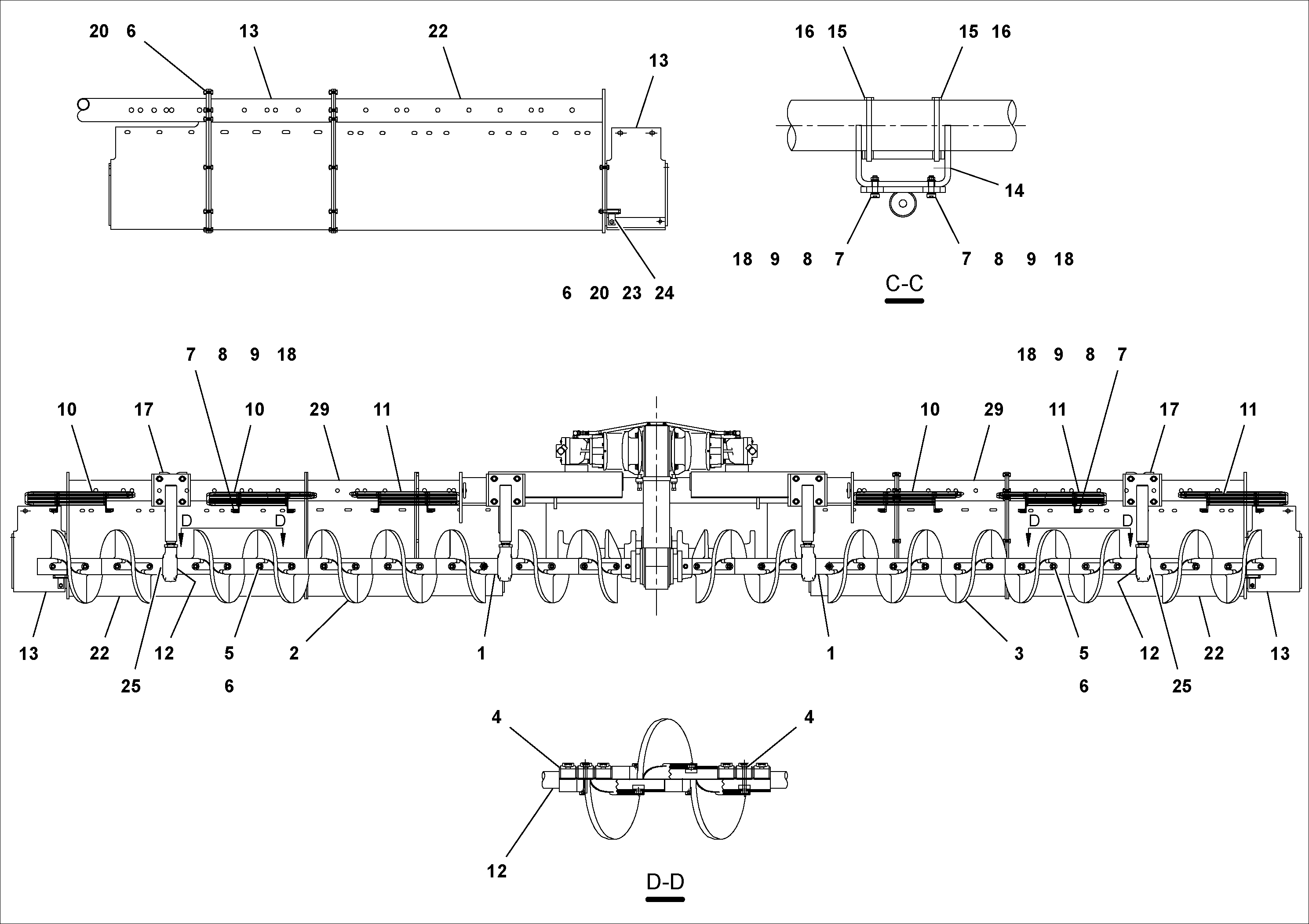 Схема запчастей Volvo PF4410 - 106585 Auger and Tunnel/guard Extension Arrangements PF4410 S/N 375009-