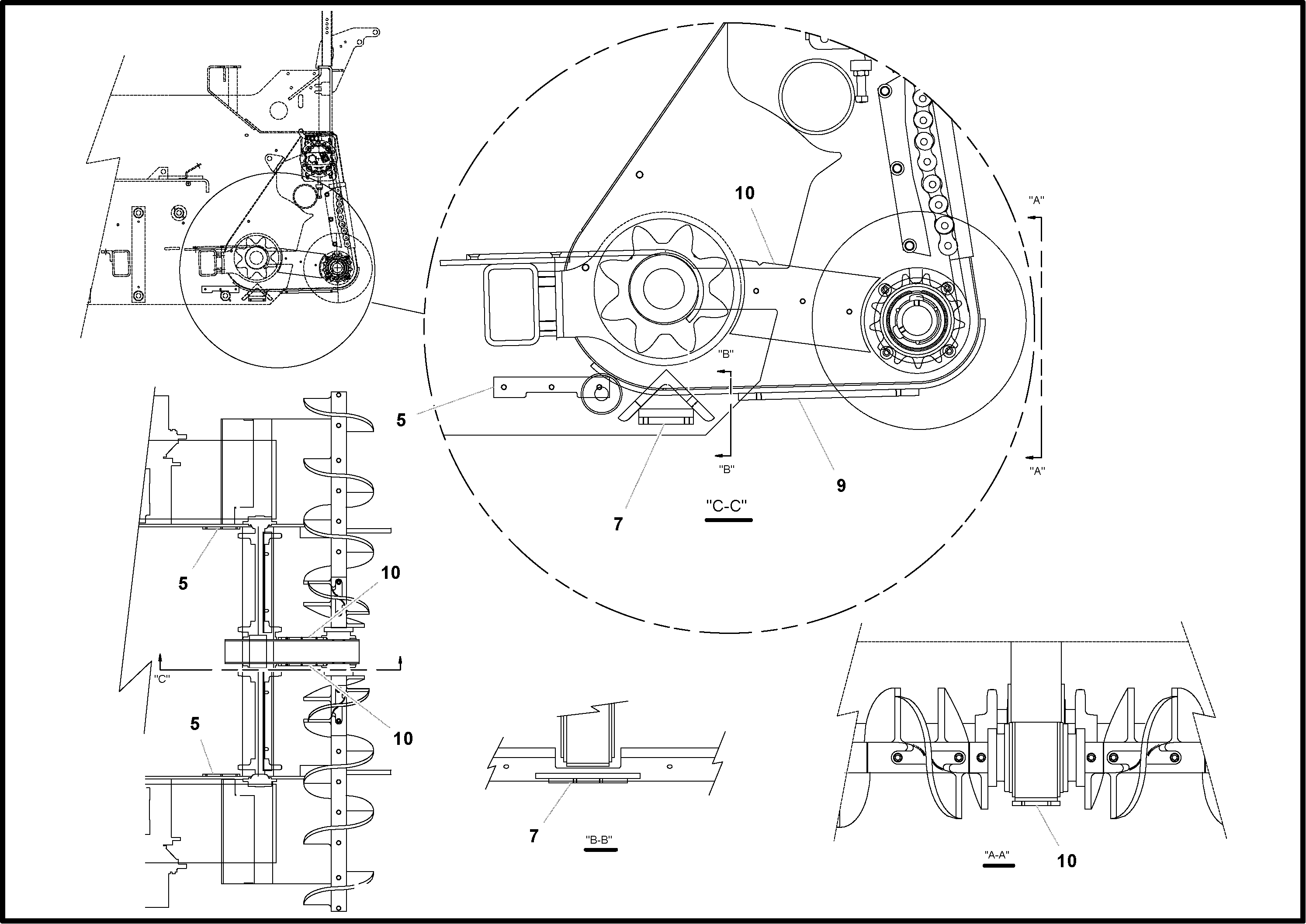 Схема запчастей Volvo PF4410 - 95947 Auger and Tunnel / Guard Arrangement PF4410 S/N 197449-