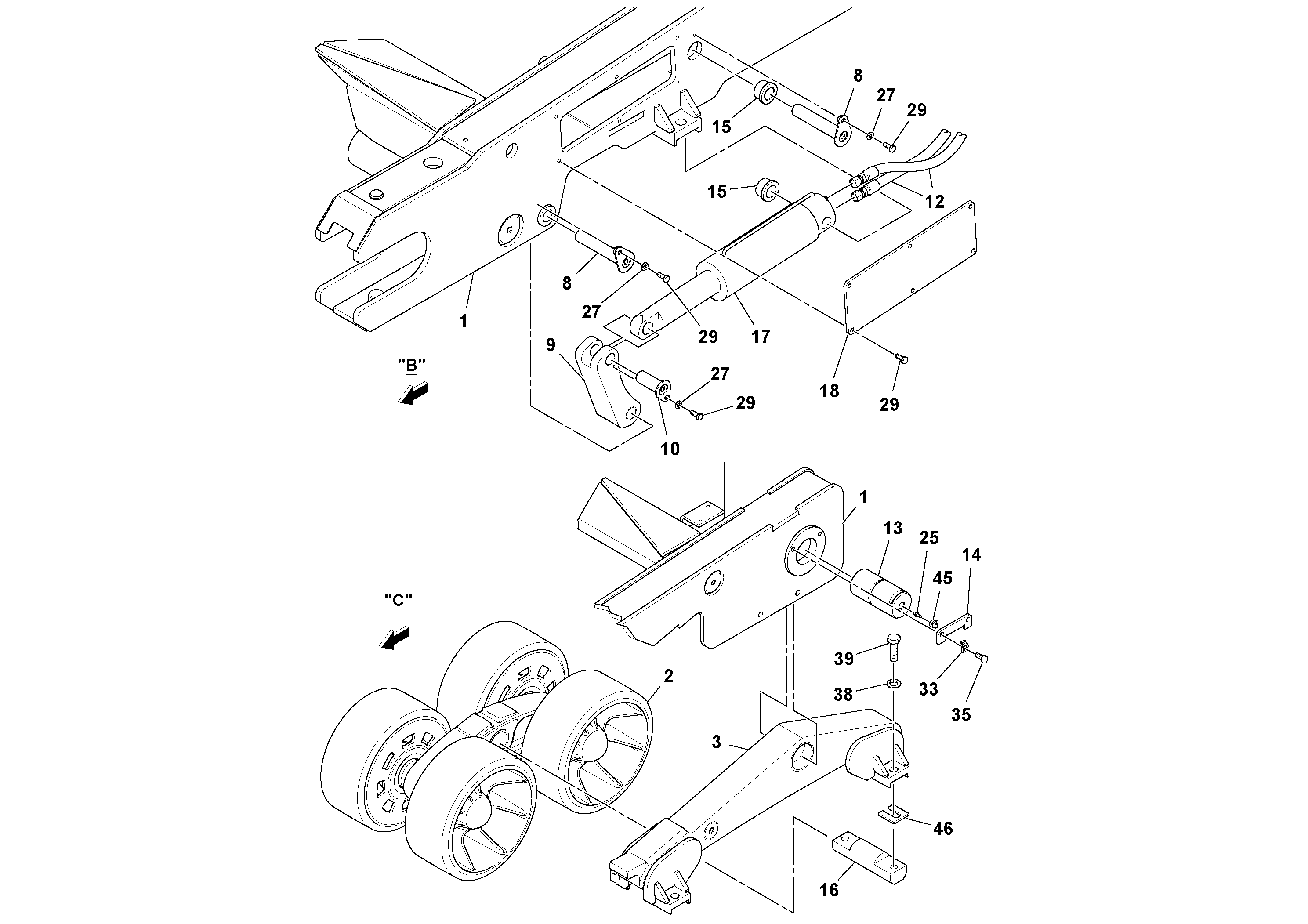 Схема запчастей Volvo PF6110 - 38796 Undercarriage Assembly PF6110 S/N 197474 -