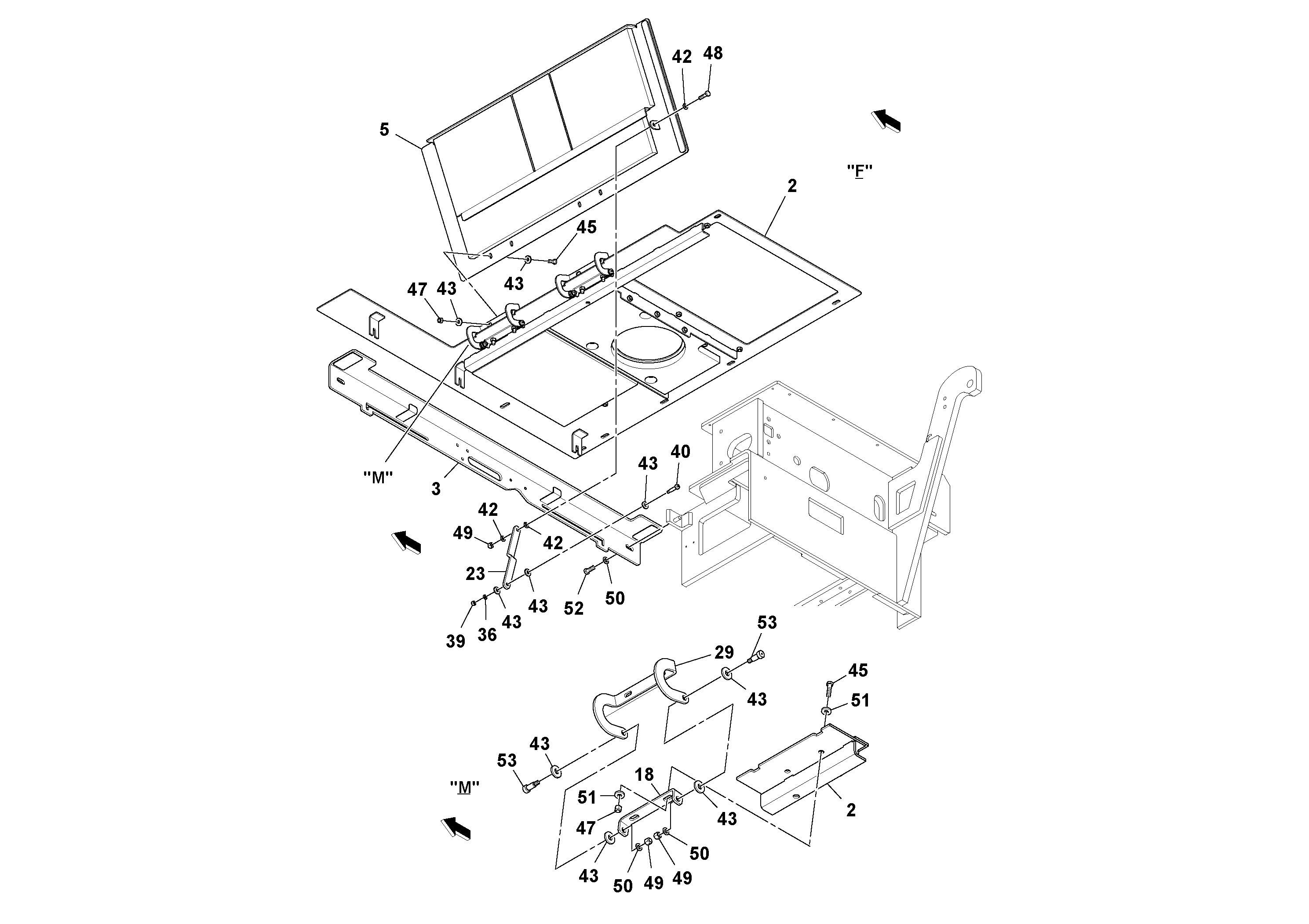 Схема запчастей Volvo PF6110 - 100027 Hood And Deck Installation PF6110 S/N 197474 -