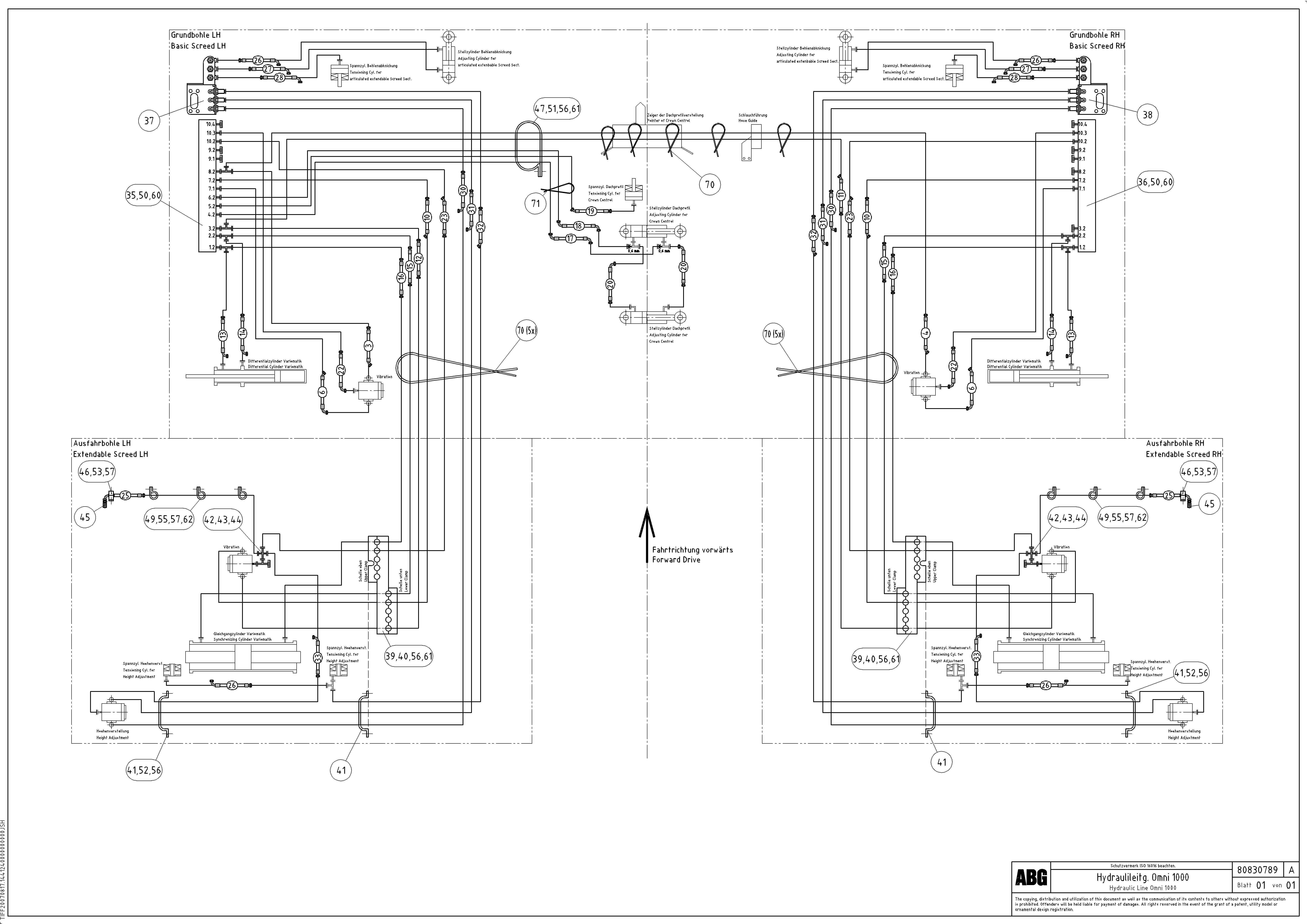 Схема запчастей Volvo PF6110 - 72227 Hose lines for basic screed OMNI 1000 ATT. SCREEDS 3,0 - 9,0M PF6110, PF6160/6170