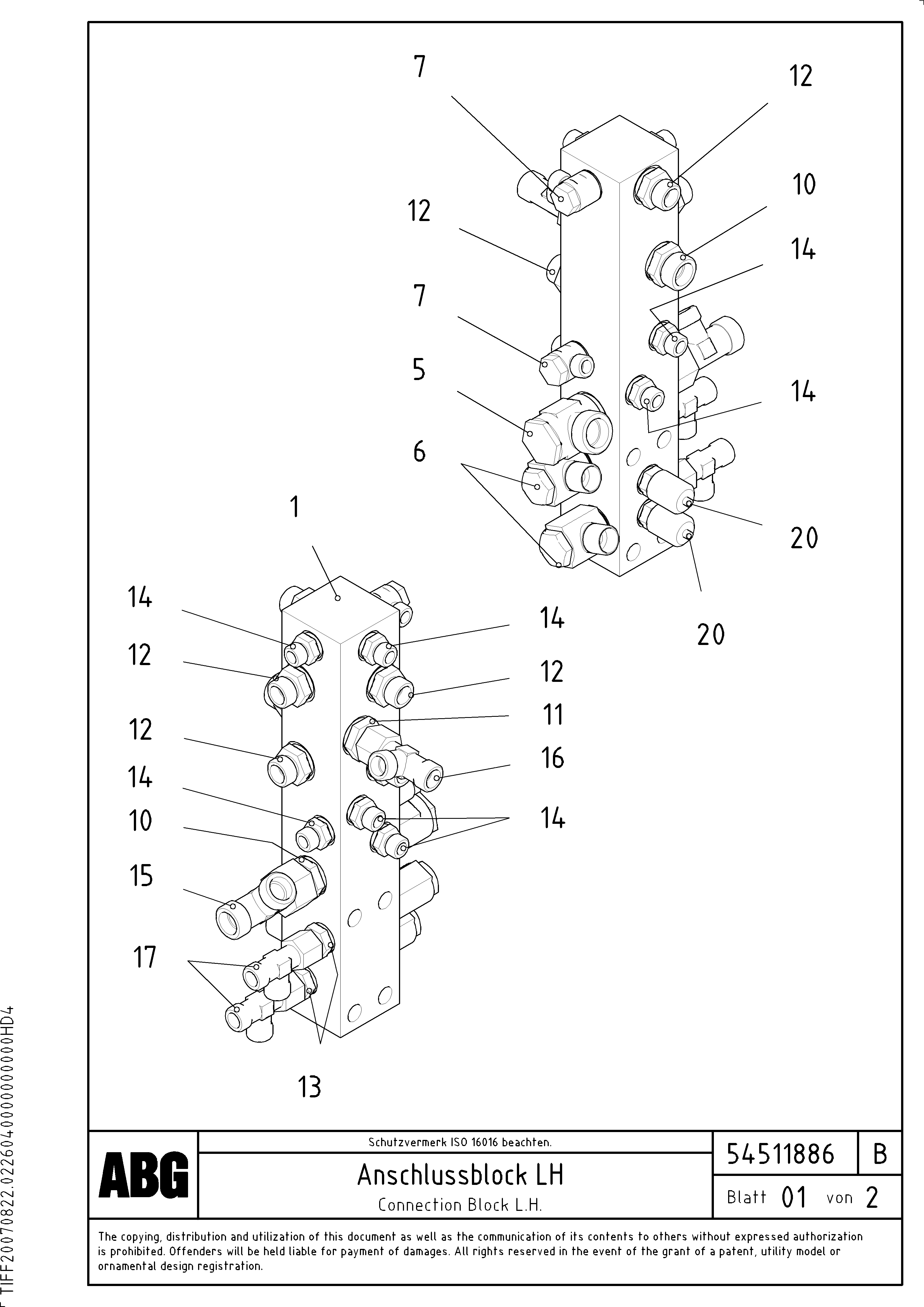 Схема запчастей Volvo PF6110 - 70484 Connection block on basic screed OMNI 1000 ATT. SCREEDS 3,0 - 9,0M PF6110, PF6160/6170