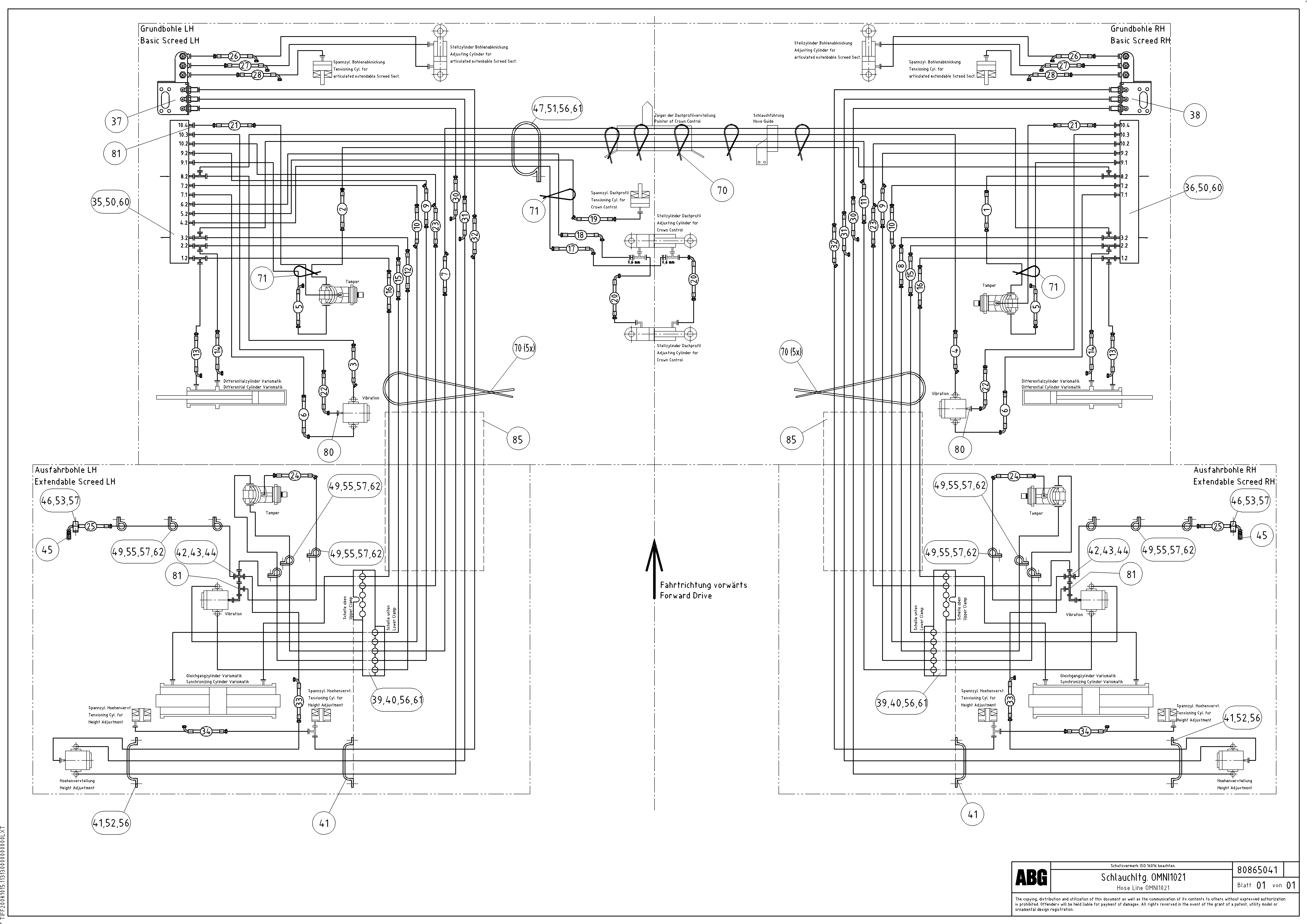 Схема запчастей Volvo PF6110 - 89123 Hose-kit, screed for basic and extandable screed OMNI 1021 ATT. SCREEDS 3,0 - 9,0M PF6110 PF6160/PF6170