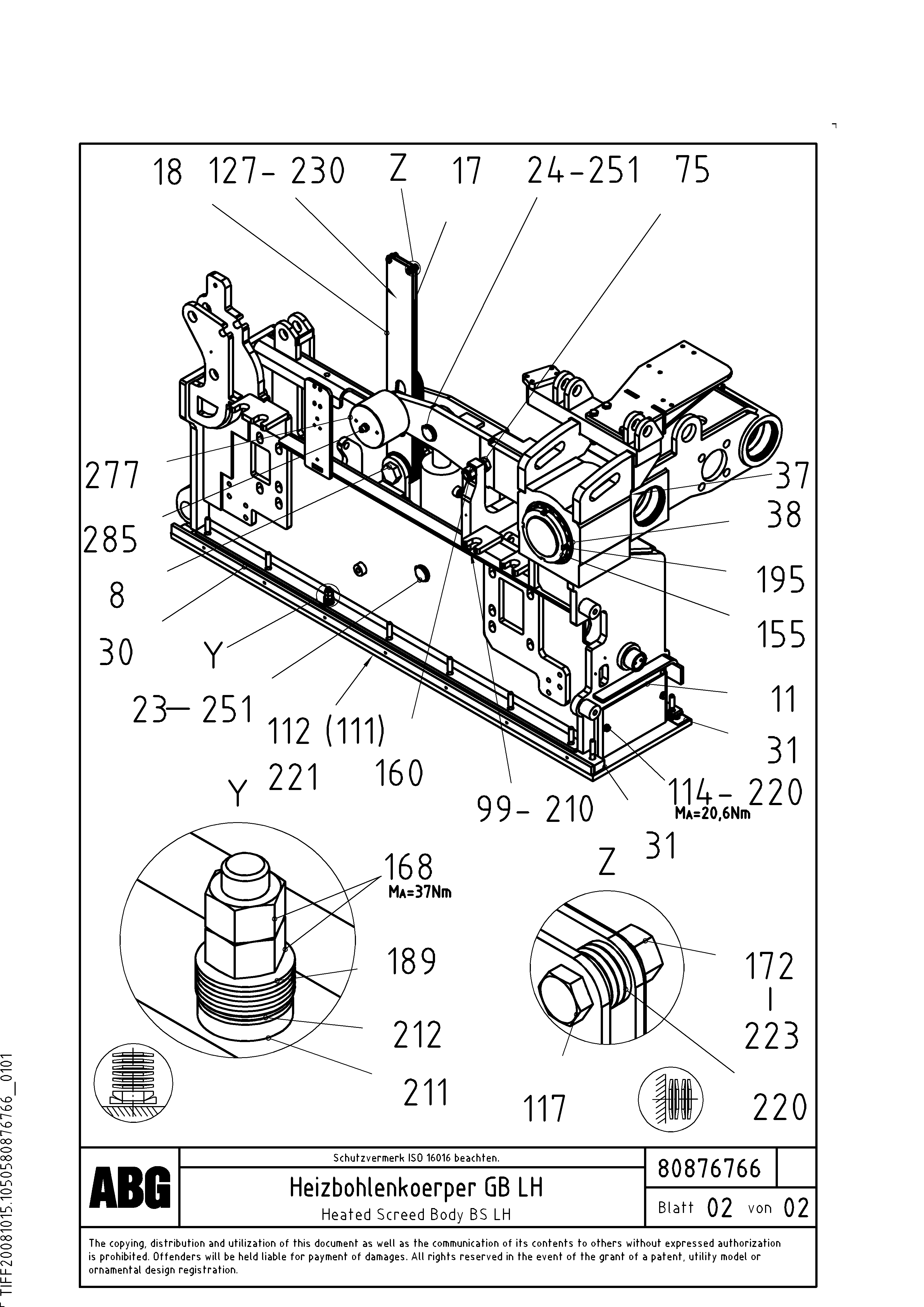 Схема запчастей Volvo PF6110 - 86843 Heated body for basic screed OMNI 1021 ATT. SCREEDS 3,0 - 9,0M PF6110 PF6160/PF6170