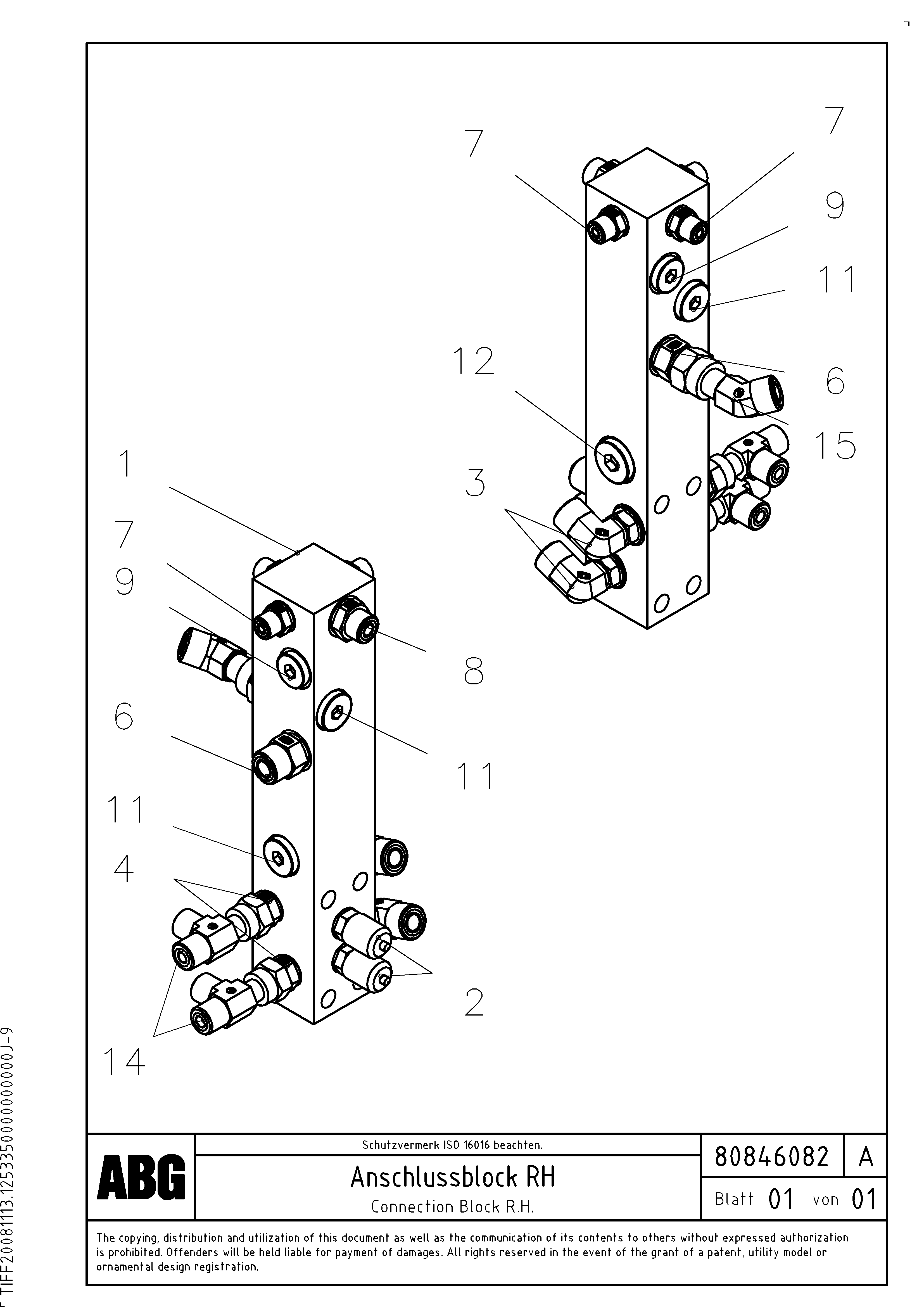 Схема запчастей Volvo PF6110 - 86580 Connection block on basic screed OMNI 1000 ATT. SCREEDS 3,0 - 9,0M PF6110, PF6160/PF6170