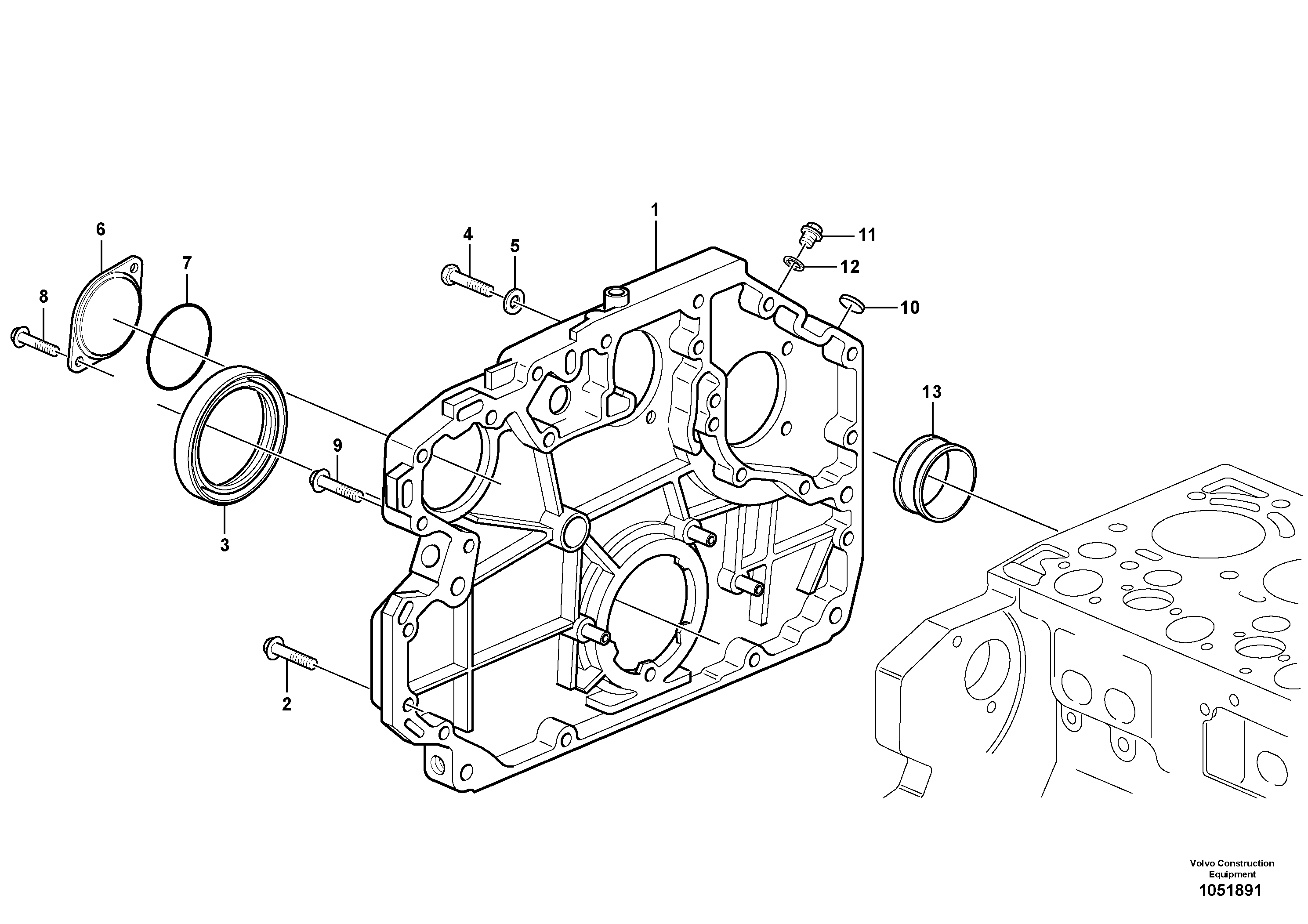 Схема запчастей Volvo ABG7820B - 65338 Timing gear casing ABG7820/ABG7820B ABG7820 S/N 21064-23058 ABG7820B S/N 23059 -