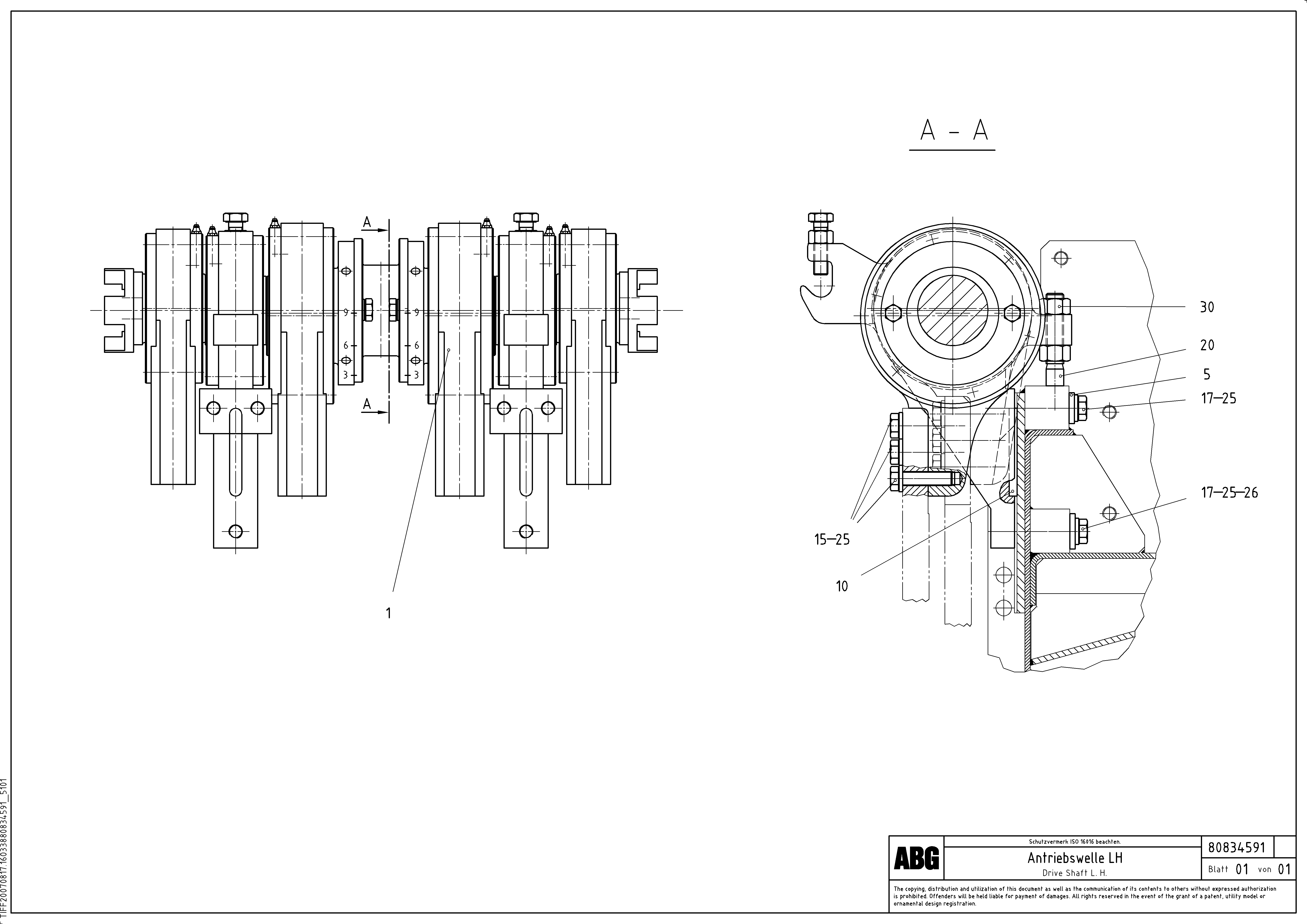 Схема запчастей Volvo ABG7820B - 89311 Tamper drive shaft for extension VDT 121 ATT. SCREED 2,5 - 9,0 M ABG7820/ABG7820B