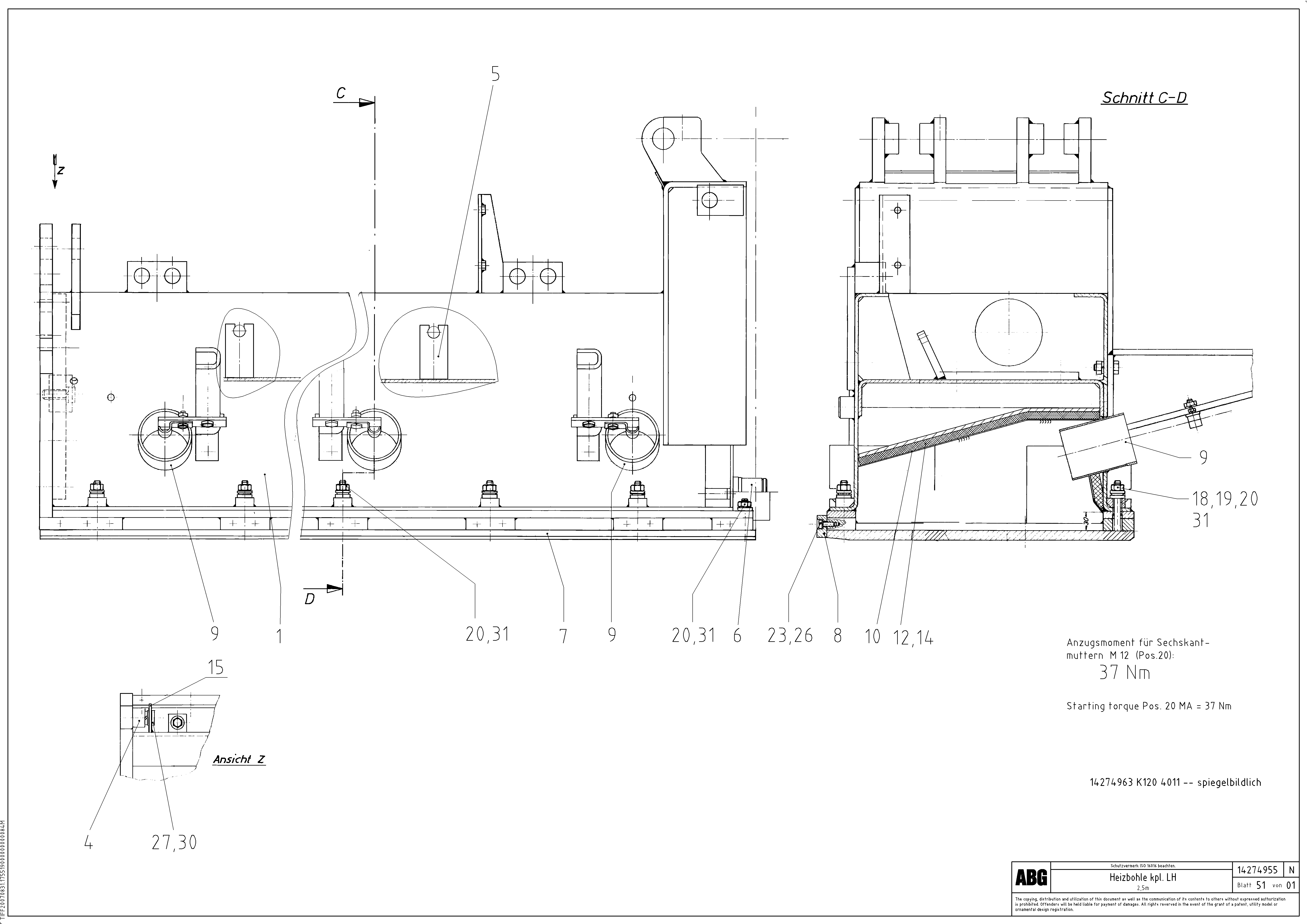 Схема запчастей Volvo ABG7820B - 84733 Screed heating assembly for basic screed VDT 121 ATT. SCREED 2,5 - 9,0 M ABG7820/ABG7820B
