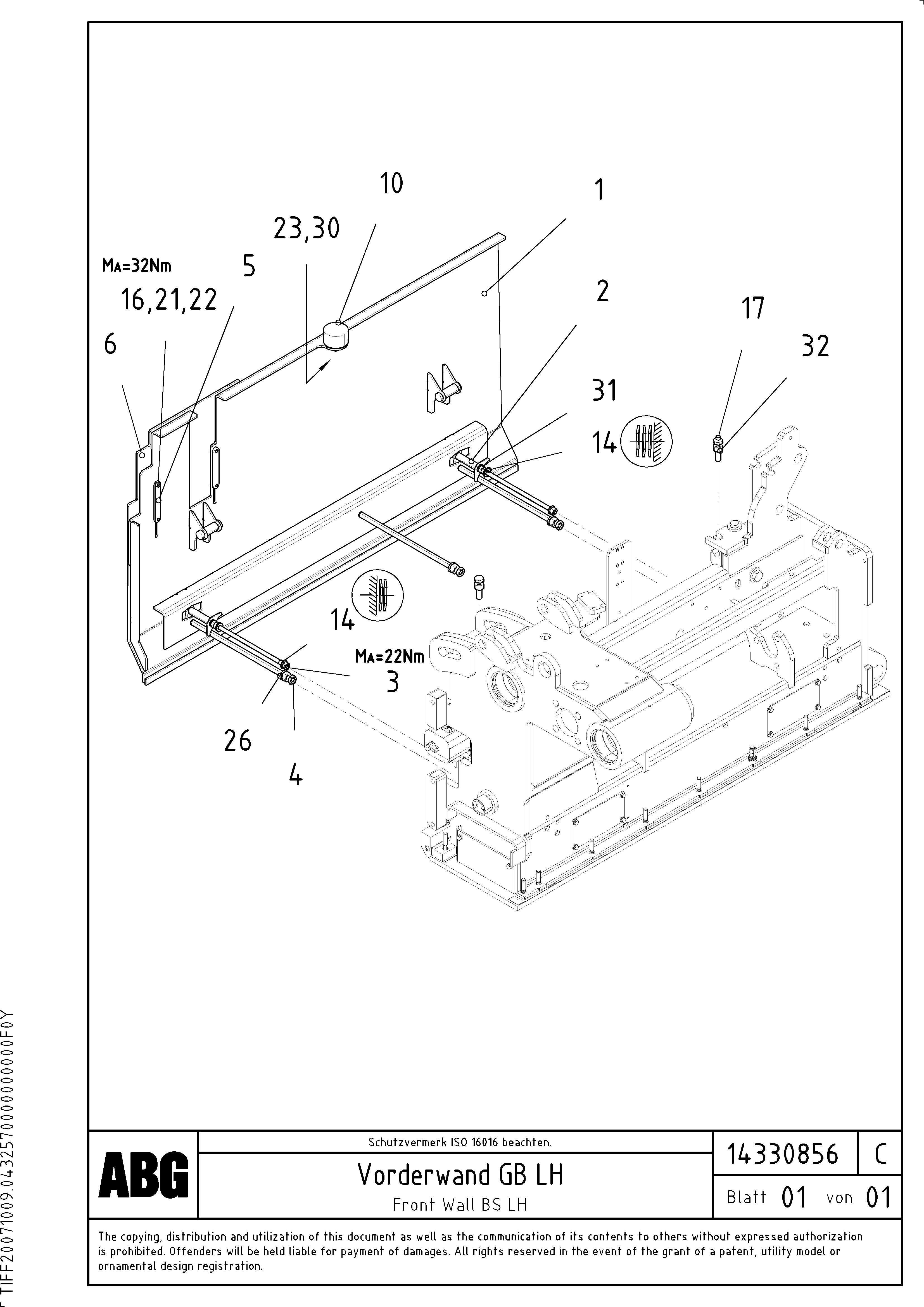 Схема запчастей Volvo ABG7820B - 70288 Front wall for basic screed VB 89 ETC ATT. SCREEDS 3,0 - 9,0M ABG7820, ABG7820B