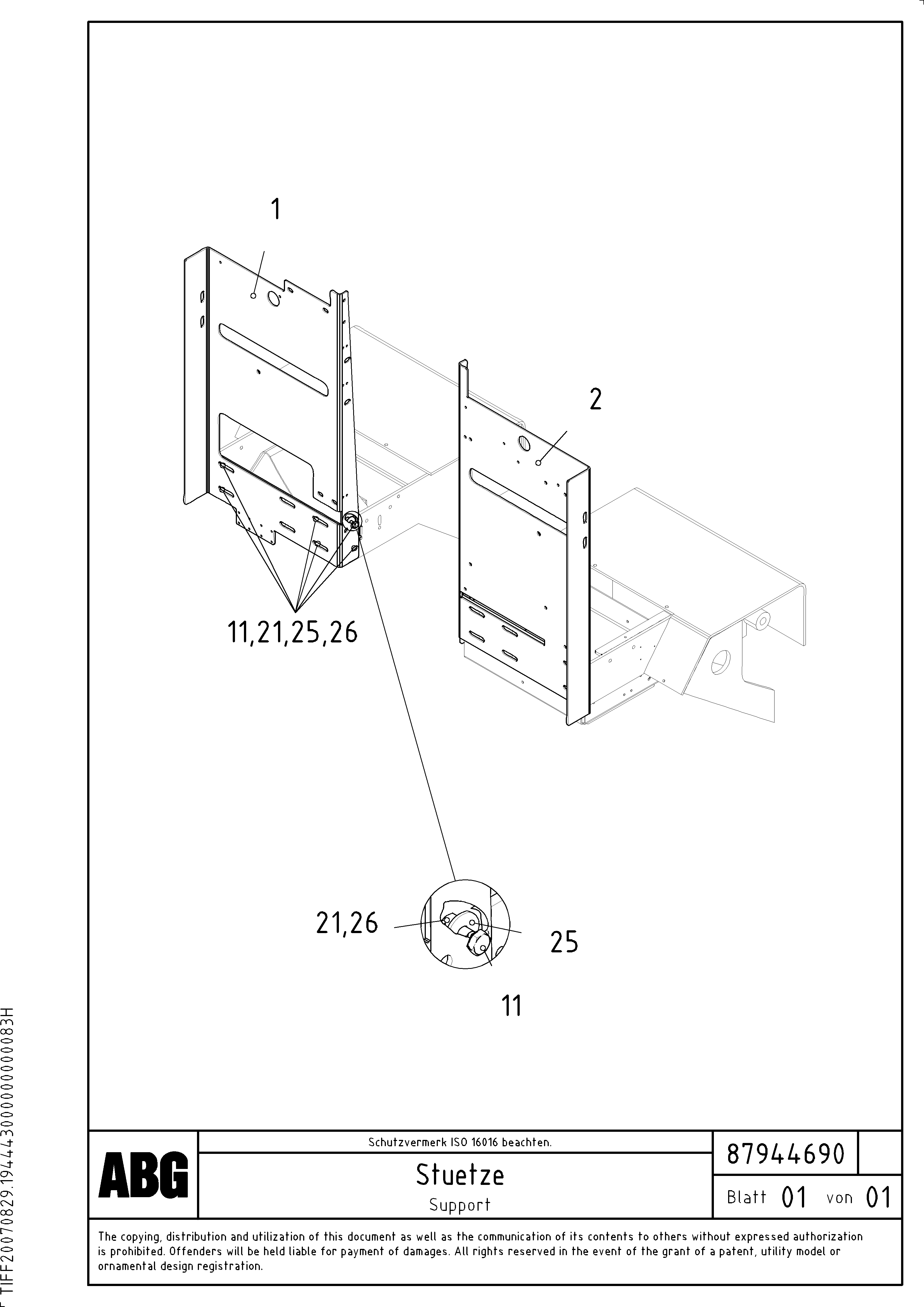 Схема запчастей Volvo ABG7820B - 63005 Support for electric distribution box on paver VDT-V 89 ETC ATT. SCREEDS 3,0 - 9,0M ABG7820, ABG7820B