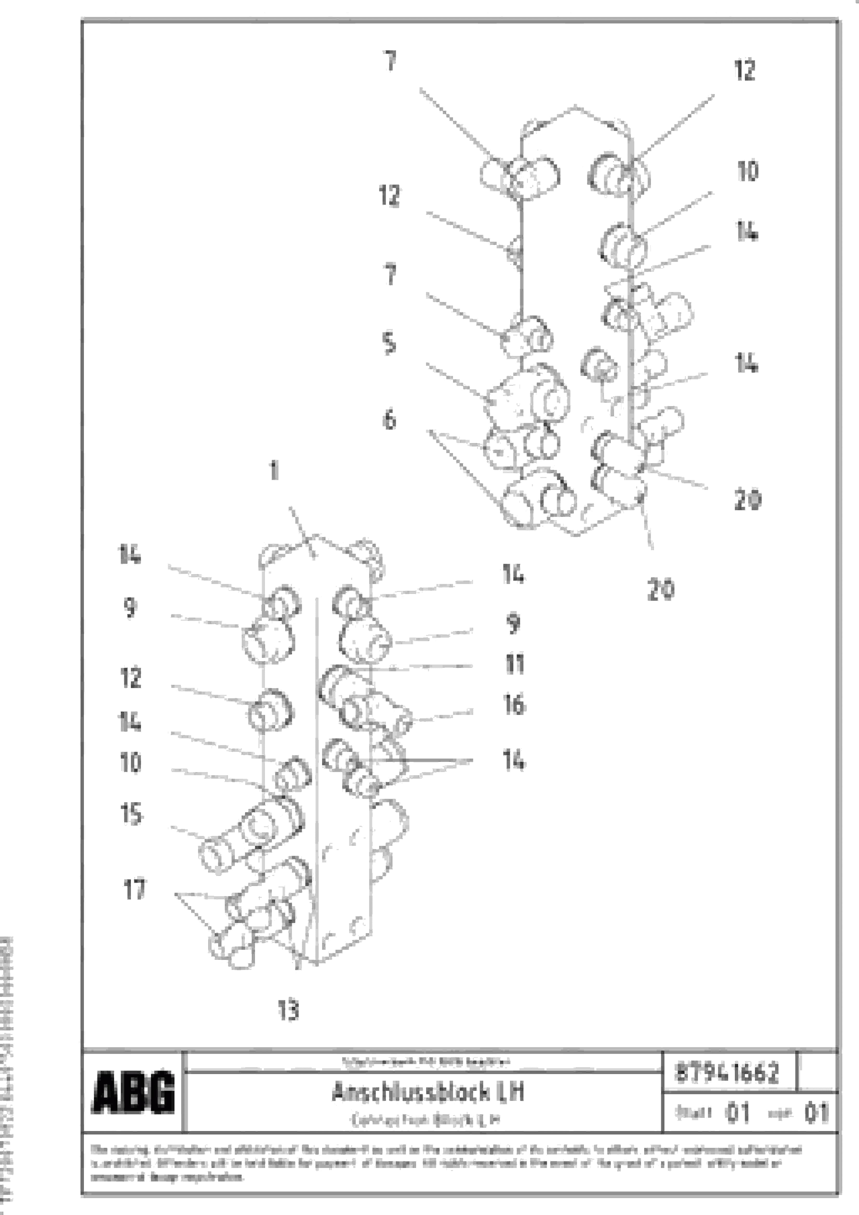Схема запчастей Volvo ABG7820B - 63010 Connection block on basic screed VDT-V 89 ETC ATT. SCREEDS 3,0 - 9,0M ABG7820, ABG7820B