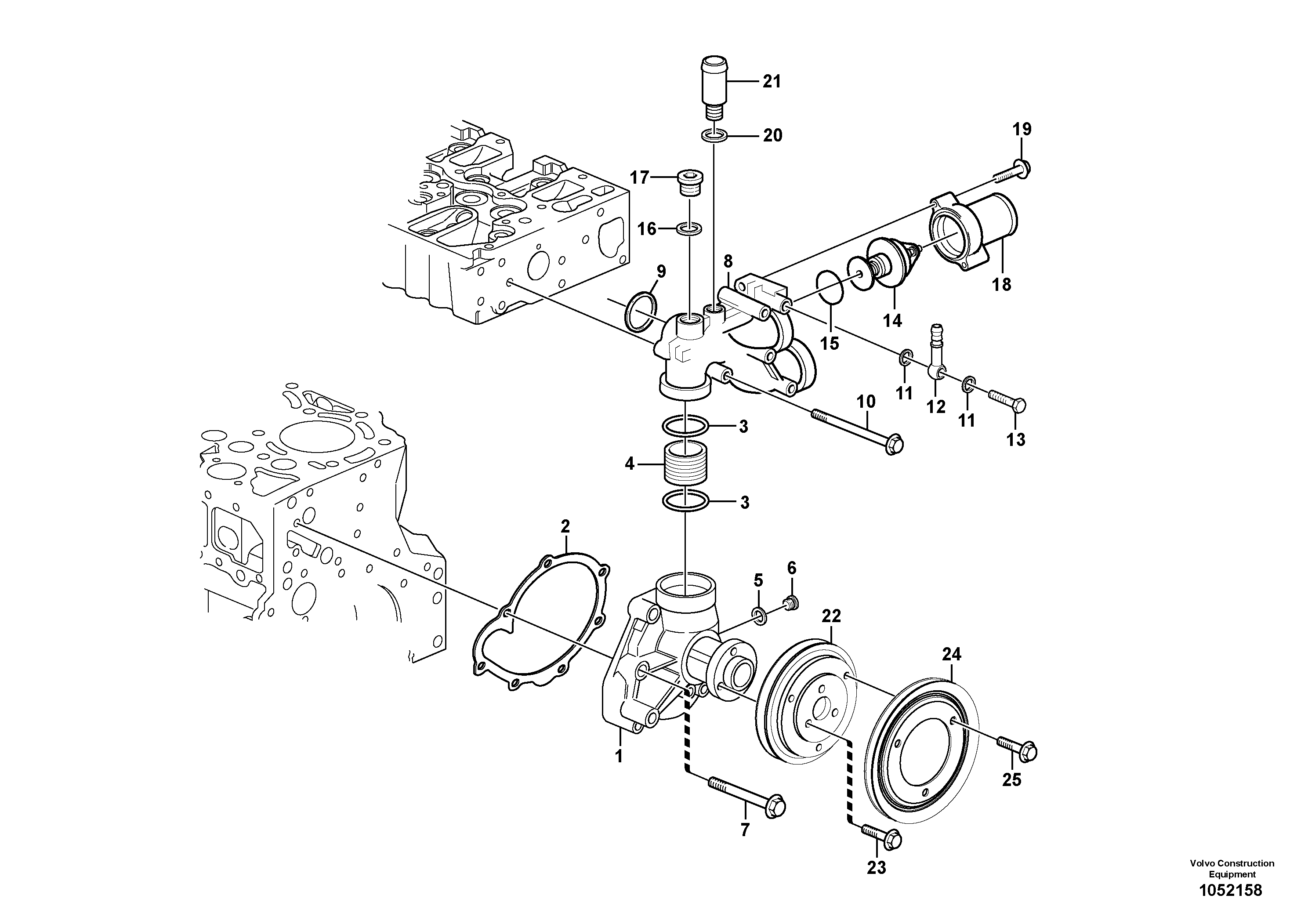 Схема запчастей Volvo ABG8820B - 37319 Water pump and thermostat housing ABG8820/ABG8820B ABG8820 S/N 21098-23354 ABG8820B S/N 23355-