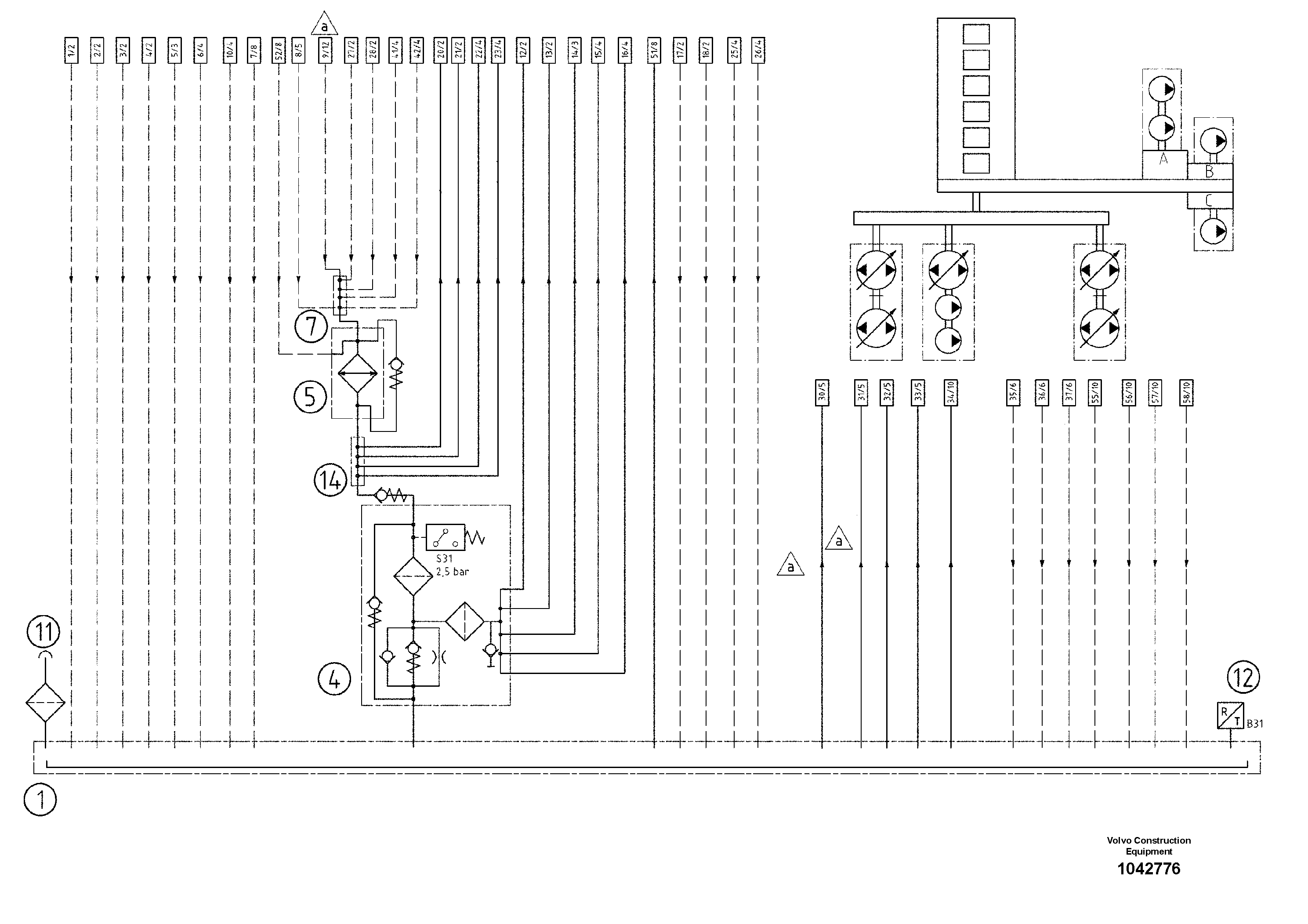Схема запчастей Volvo ABG8820B - 47718 Hydraulic diagram ABG8820/ABG8820B ABG8820 S/N 21098-23354 ABG8820B S/N 23355-