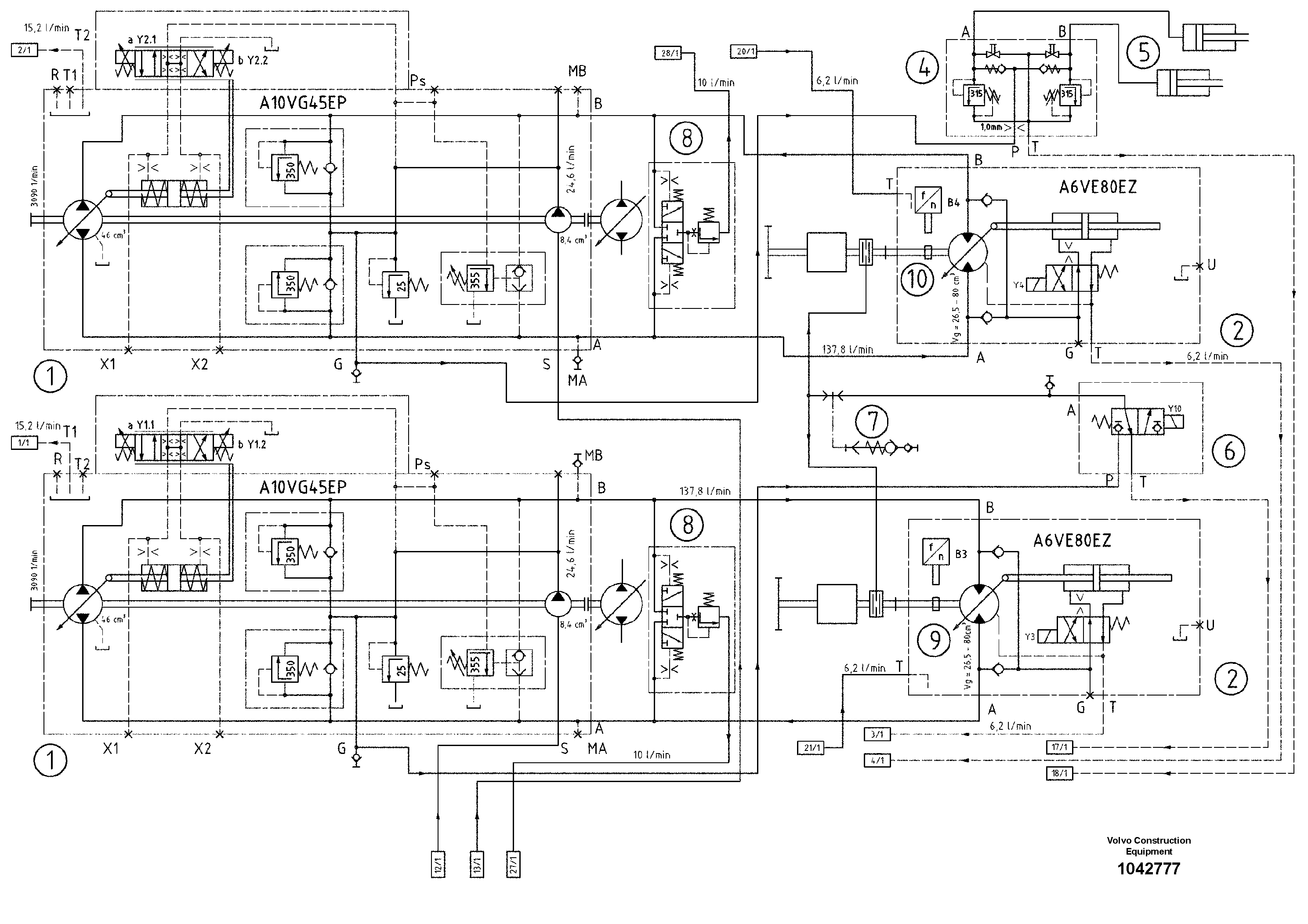 Схема запчастей Volvo ABG8820B - 47719 Hydraulic diagram ABG8820/ABG8820B ABG8820 S/N 21098-23354 ABG8820B S/N 23355-