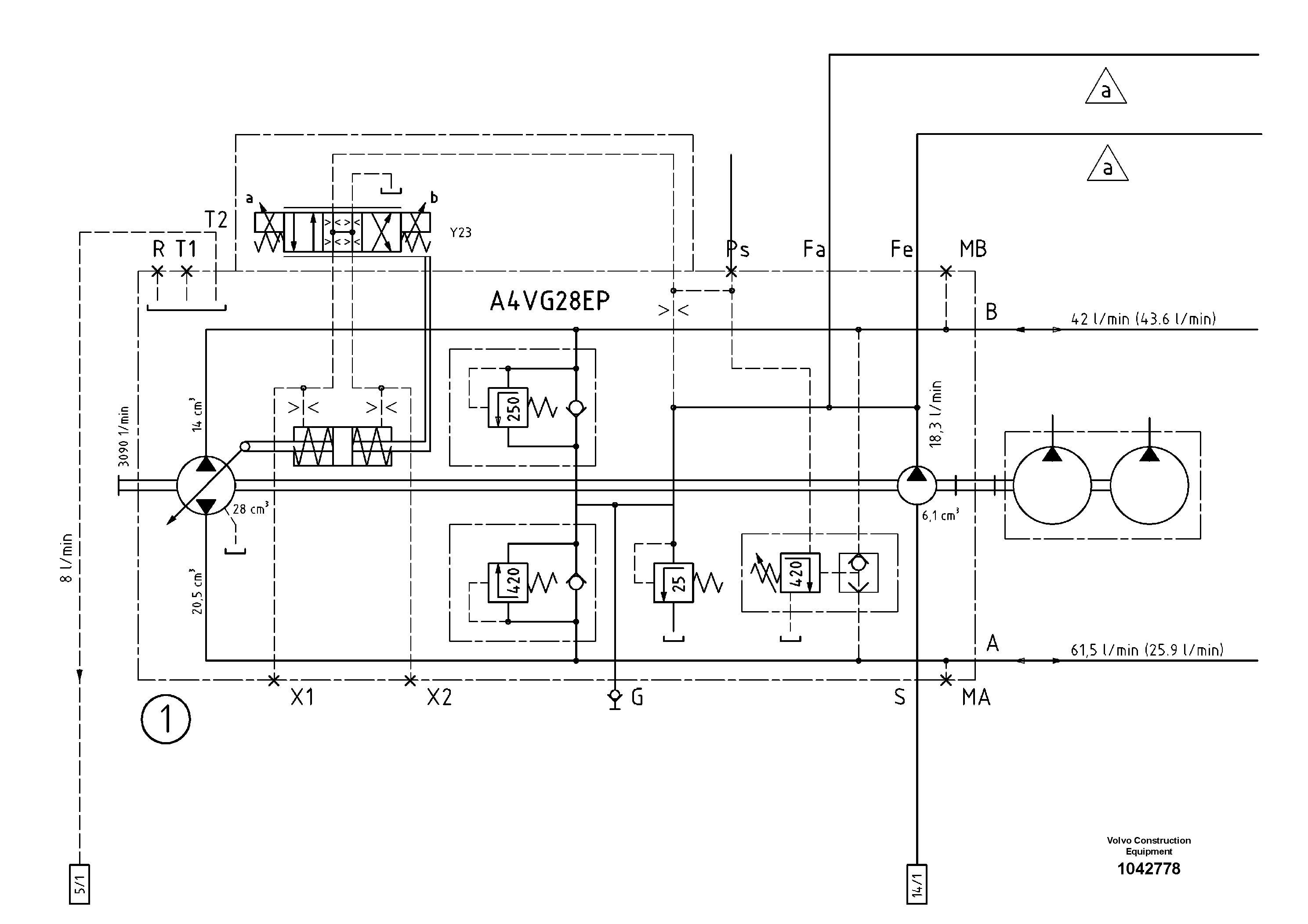 Схема запчастей Volvo ABG8820B - 47720 Hydraulic diagram ABG8820/ABG8820B ABG8820 S/N 21098-23354 ABG8820B S/N 23355-