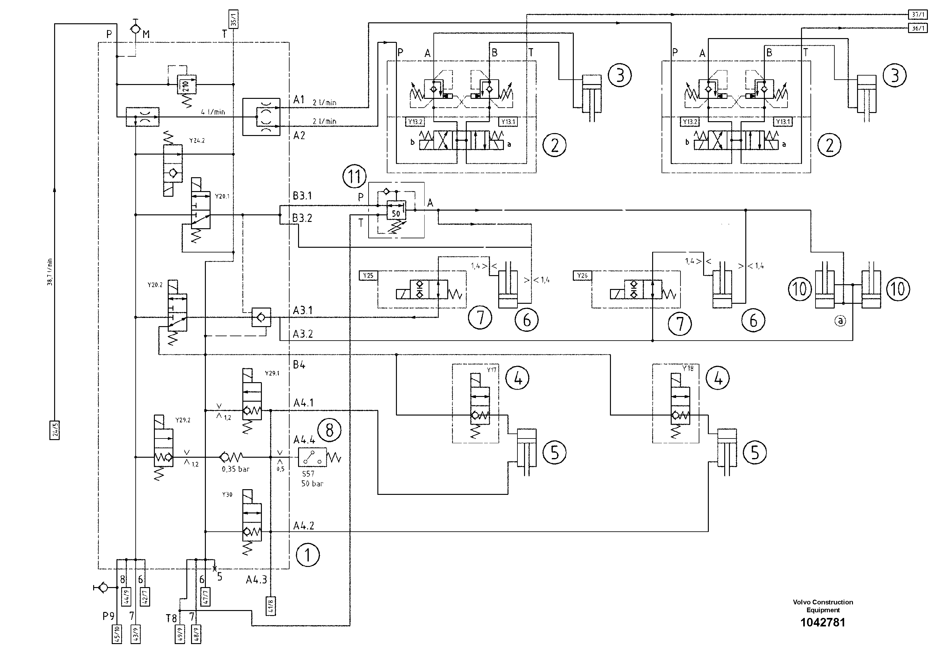 Схема запчастей Volvo ABG8820B - 47723 Hydraulic diagram ABG8820/ABG8820B ABG8820 S/N 21098-23354 ABG8820B S/N 23355-