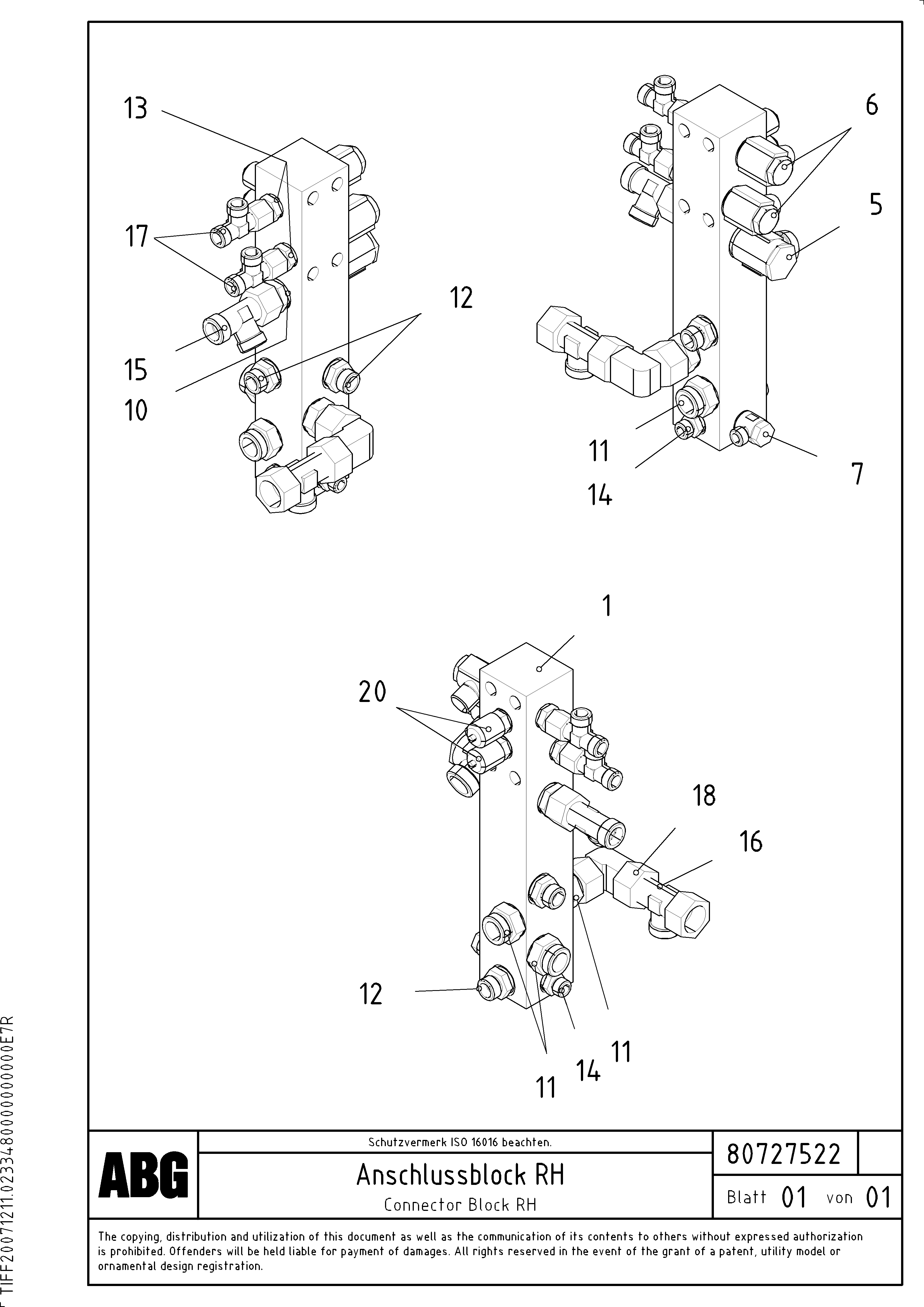 Схема запчастей Volvo ABG8820B - 72637 Connection block on basic screed VDT-V 78 ETC ATT. SCREED 2,5 - 9,0 M ABG8820/ABG8820B