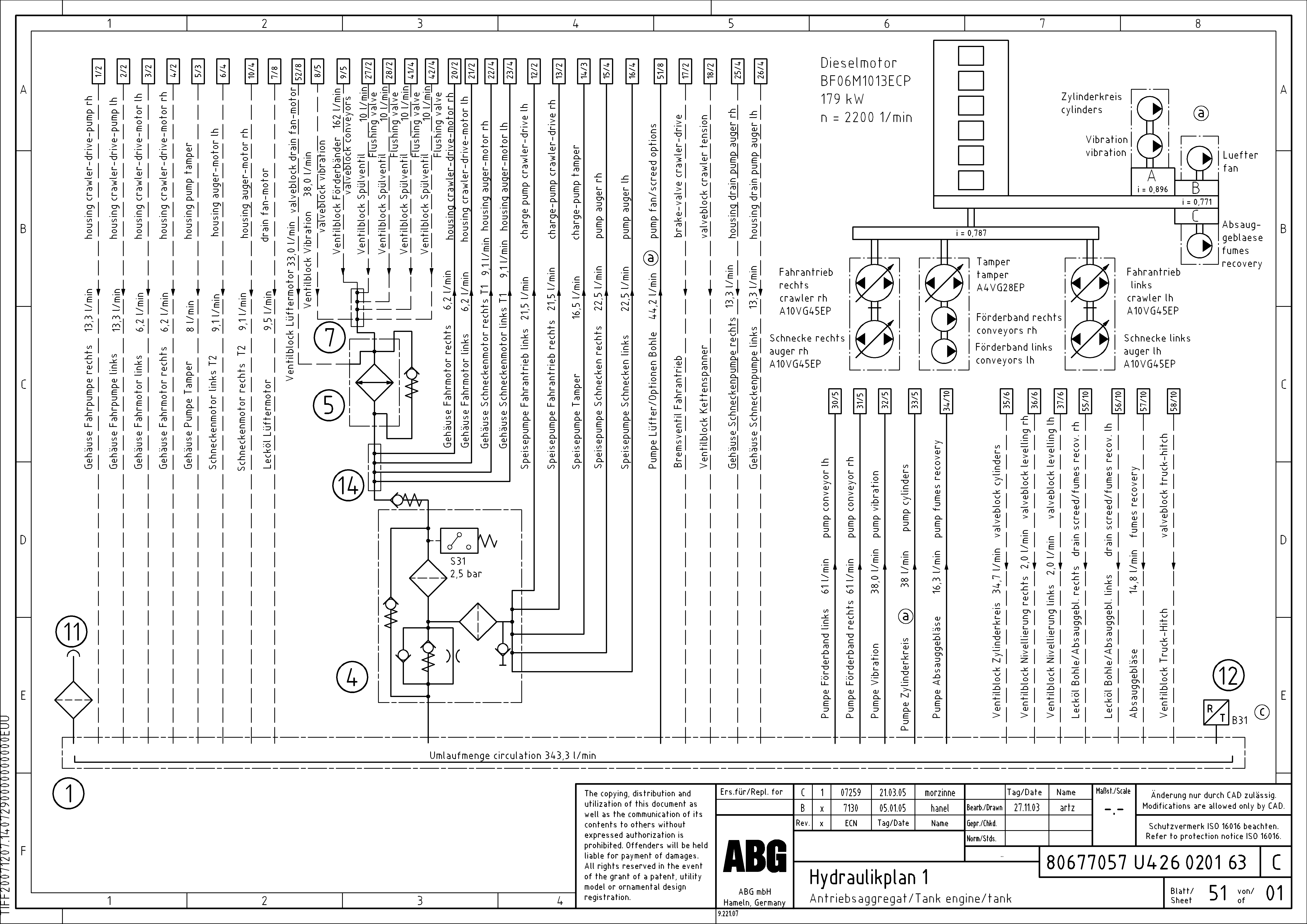 Схема запчастей Volvo ABG8820B - 54946 Hydraulic diagram ABG8820/ABG8820B ABG8820 S/N 21098-23354 ABG8820B S/N 23355-