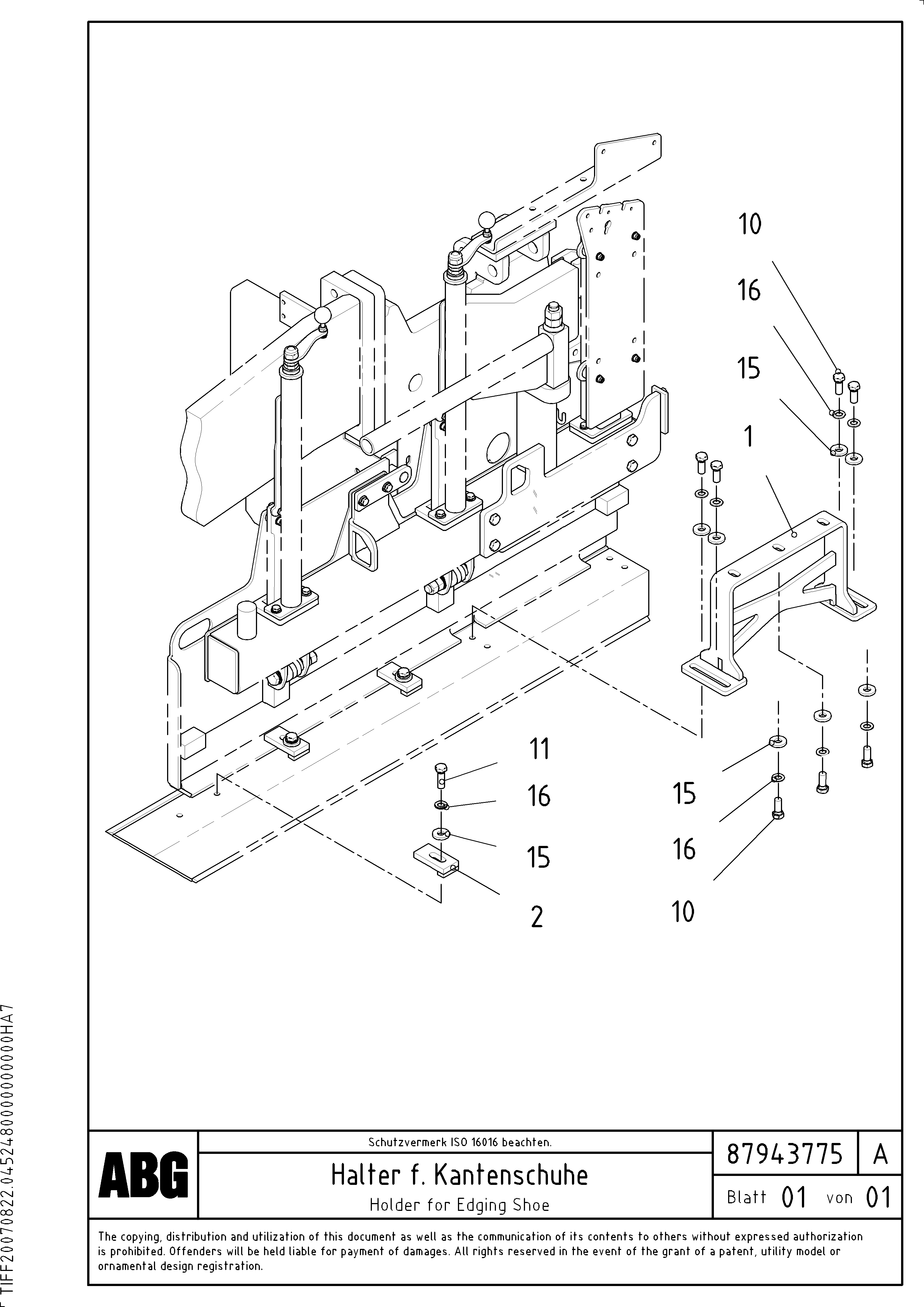 Схема запчастей Volvo ABG8820B - 83440 Holder for edging shoe VDT 121 ATT. SCREEDS 2,5 -13,0M ABG8820/ABG8820B