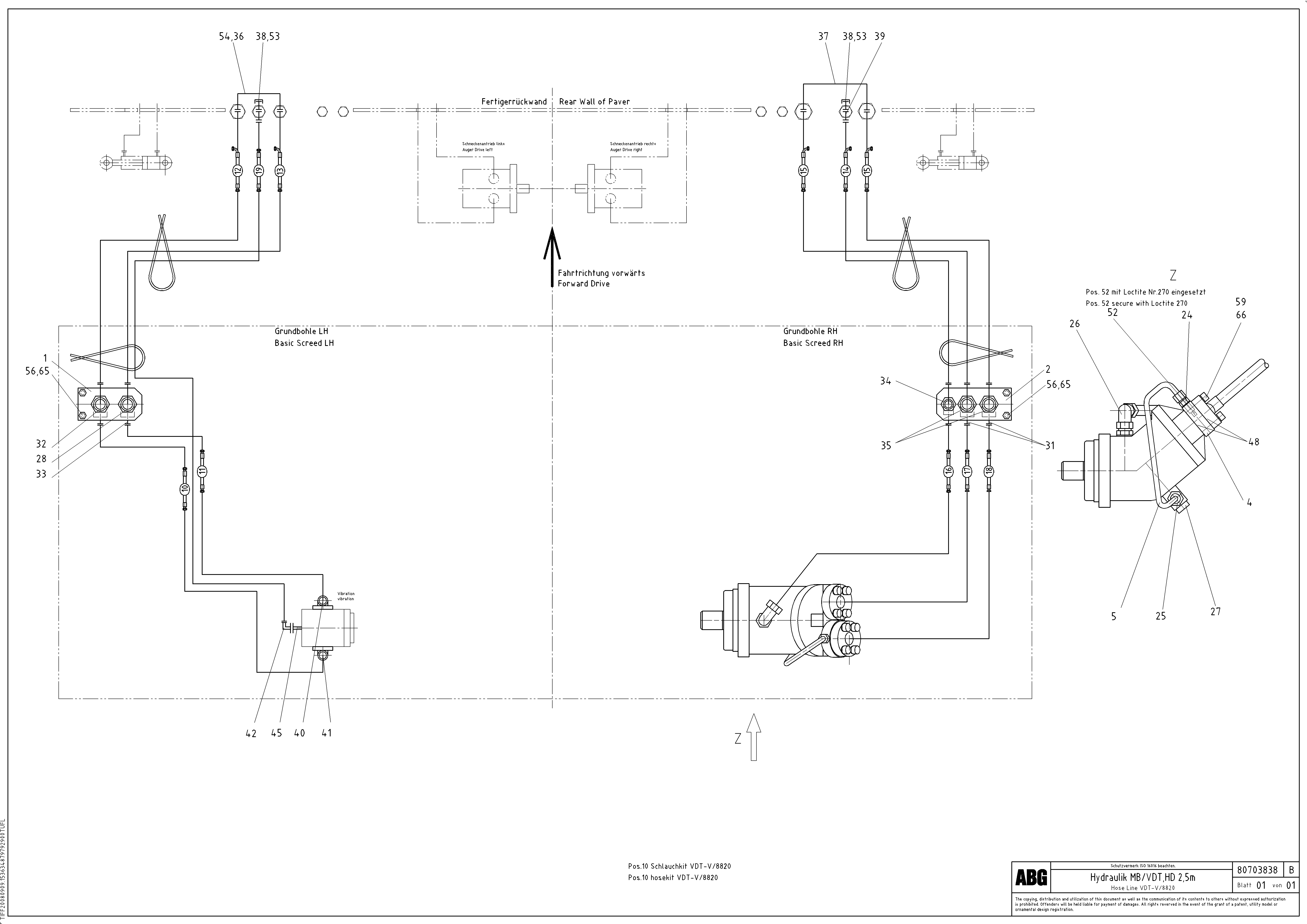 Схема запчастей Volvo ABG8820B - 81573 Hose lines for basic screed VDT 121 ATT. SCREEDS 2,5 -13,0M ABG8820/ABG8820B
