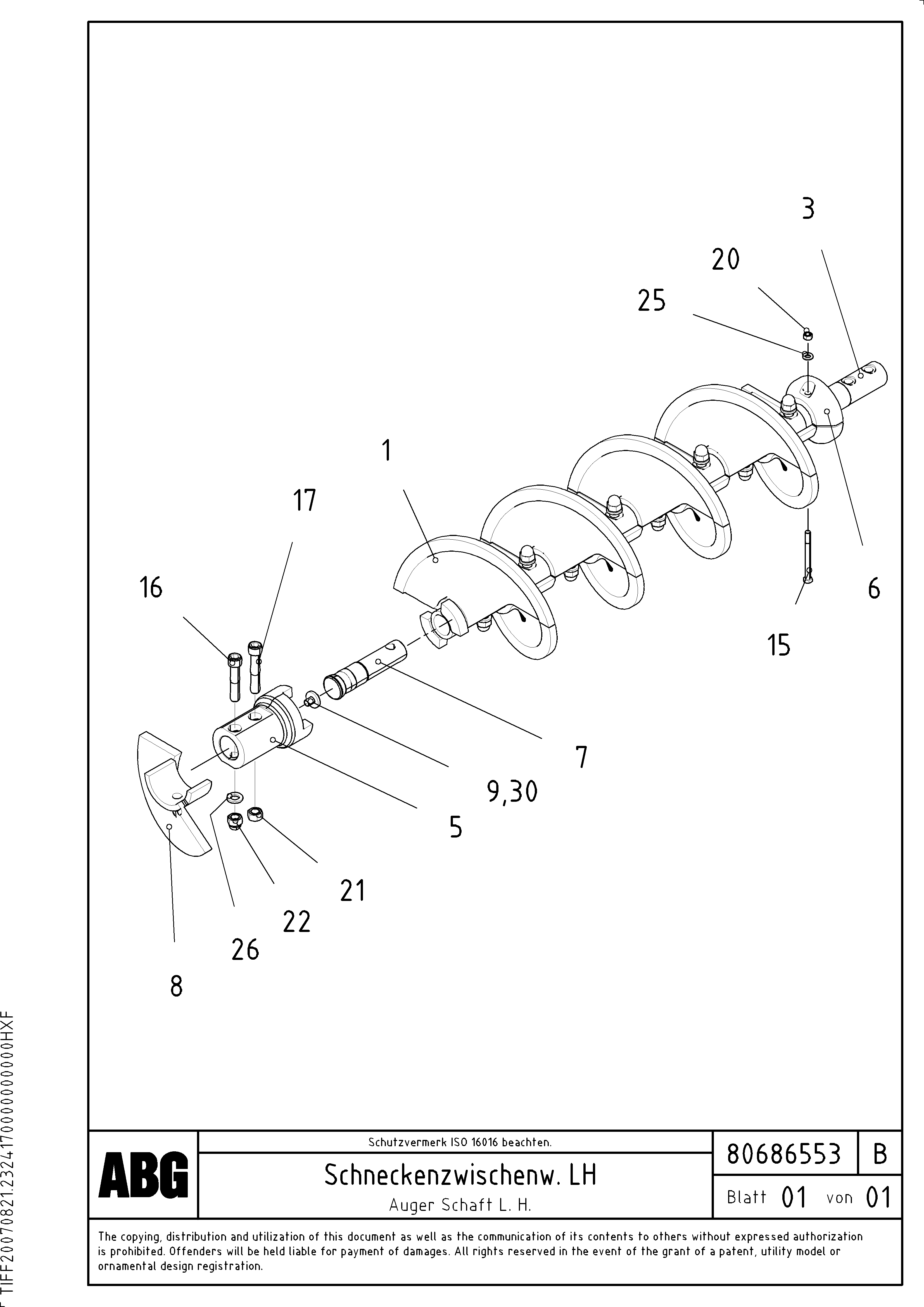 Схема запчастей Volvo ABG8820B - 83800 Auger shaft for auger extension VDT 121 ATT. SCREEDS 2,5 -13,0M ABG8820/ABG8820B
