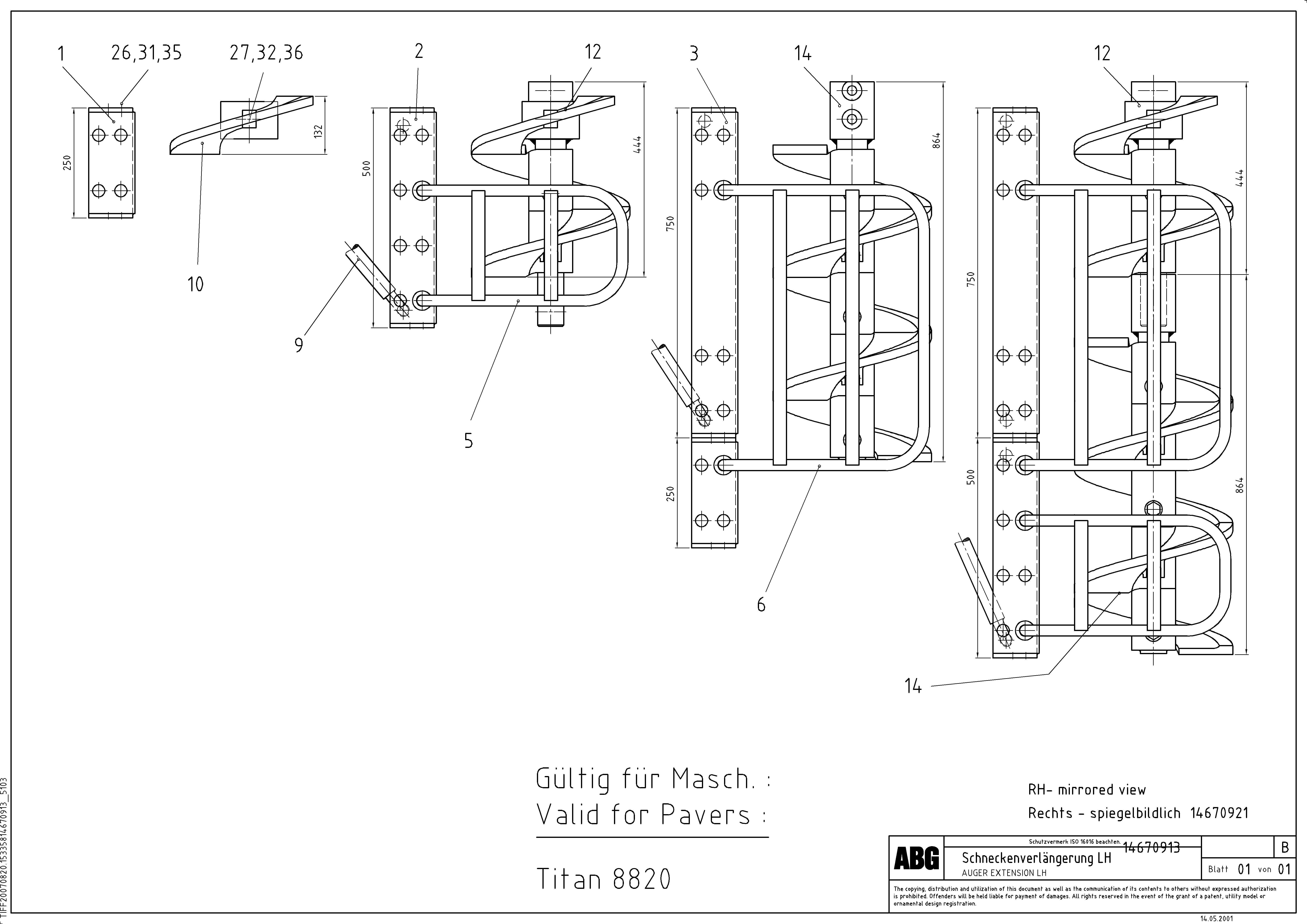 Схема запчастей Volvo ABG8820B - 86796 Auger extension VDT 121 ATT. SCREEDS 2,5 -13,0M ABG8820/ABG8820B