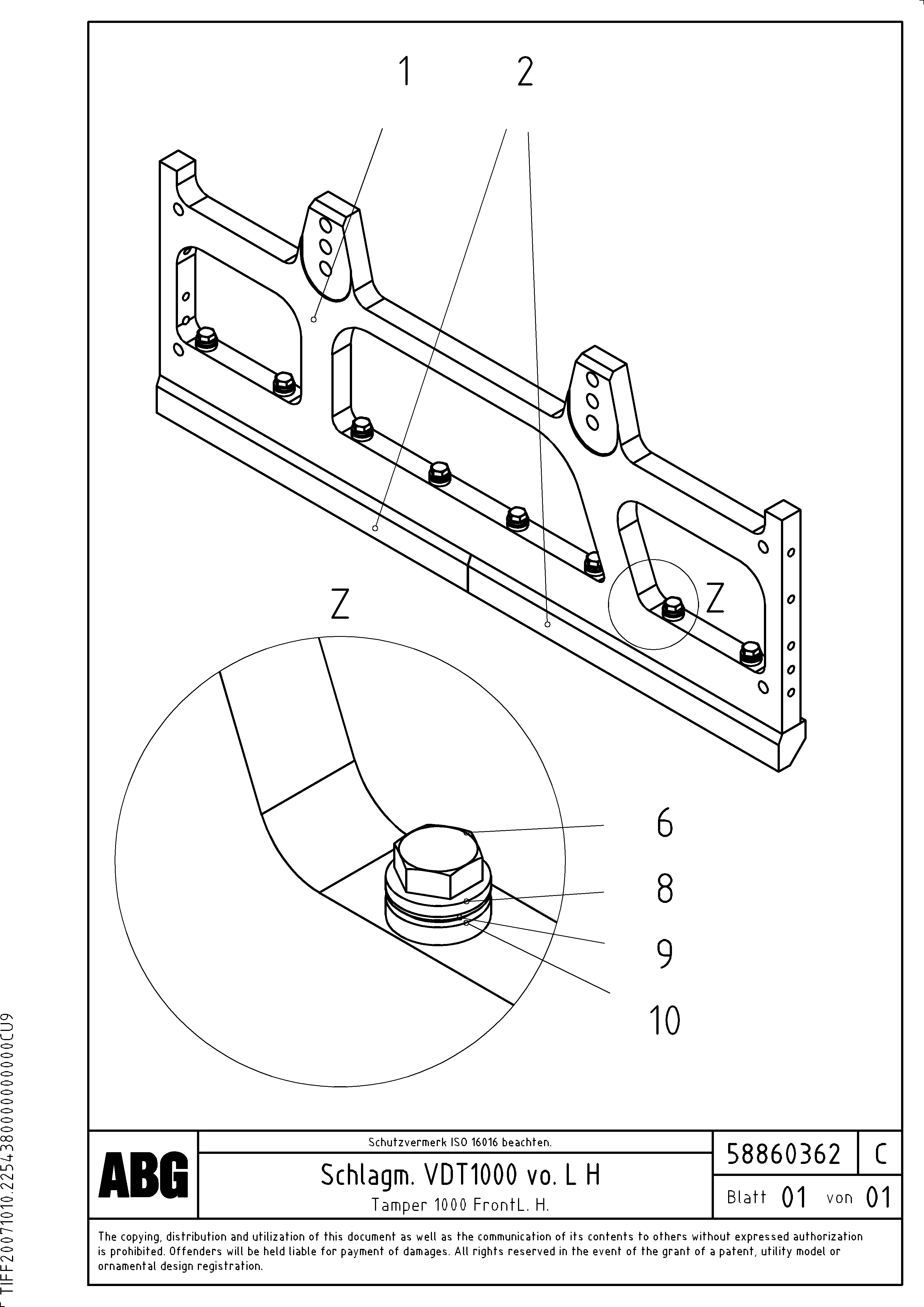 Схема запчастей Volvo ABG8820B - 89824 Tamper for extension VDT 121 ATT. SCREEDS 2,5 -13,0M ABG8820/ABG8820B