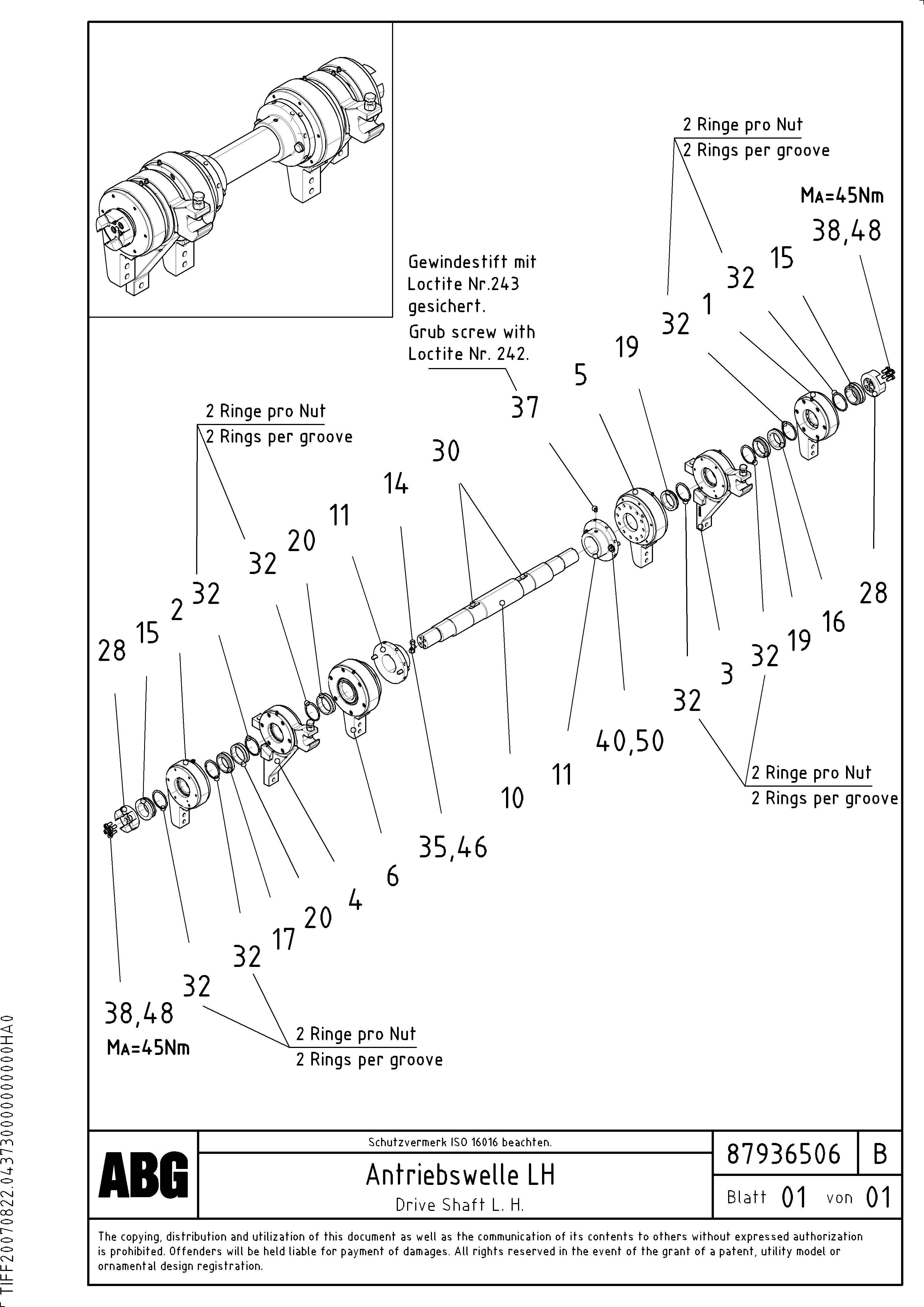 Схема запчастей Volvo ABG8820B - 98134 Tamper drive shaft for extension VDT 121 ATT. SCREEDS 2,5 -13,0M ABG8820/ABG8820B