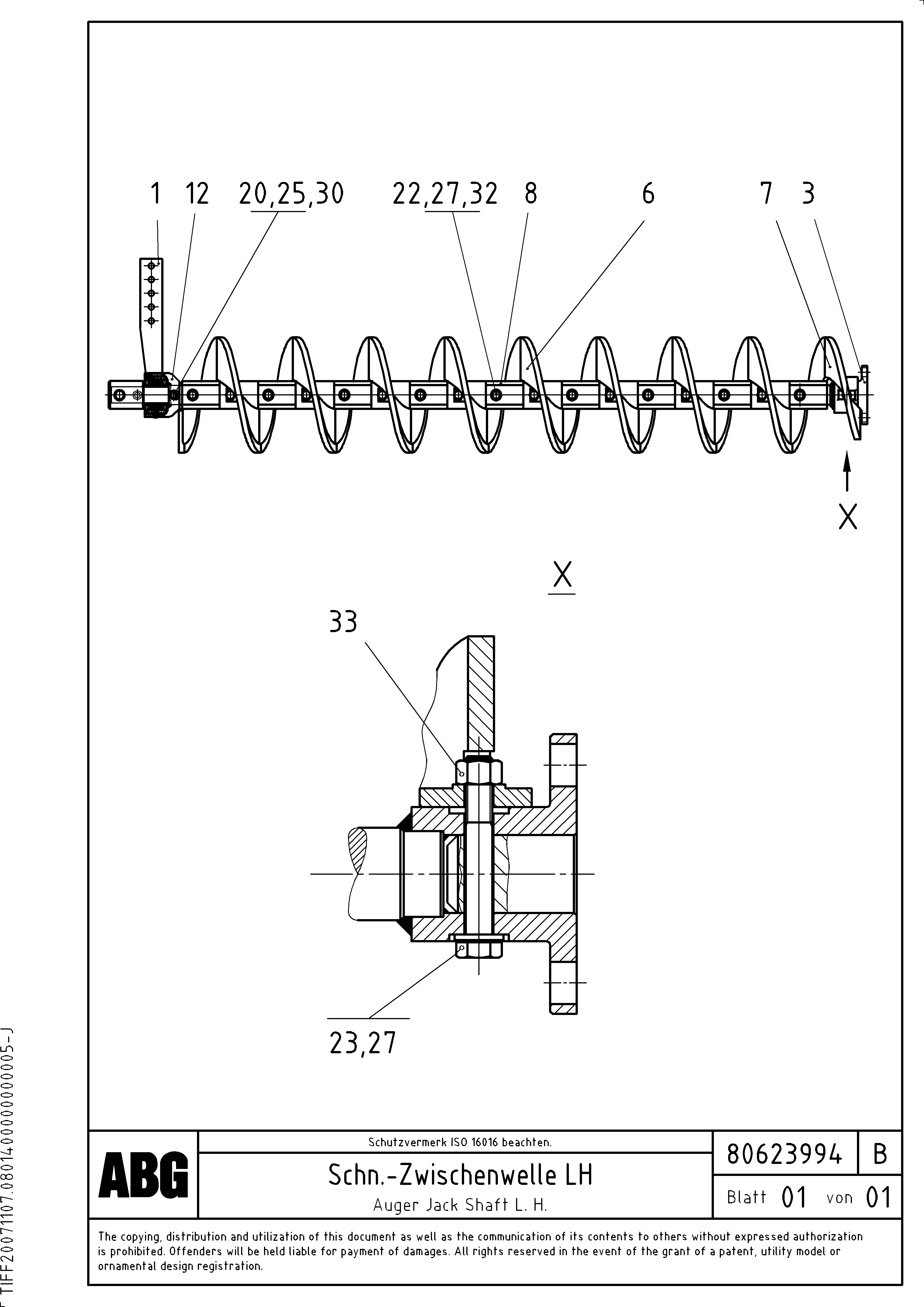 Схема запчастей Volvo ABG8820B - 68323 Auger jack shaft VDT 121 VARIO ATT.SCREED 9,0 - 12,0M ABG8820/ABG8820B