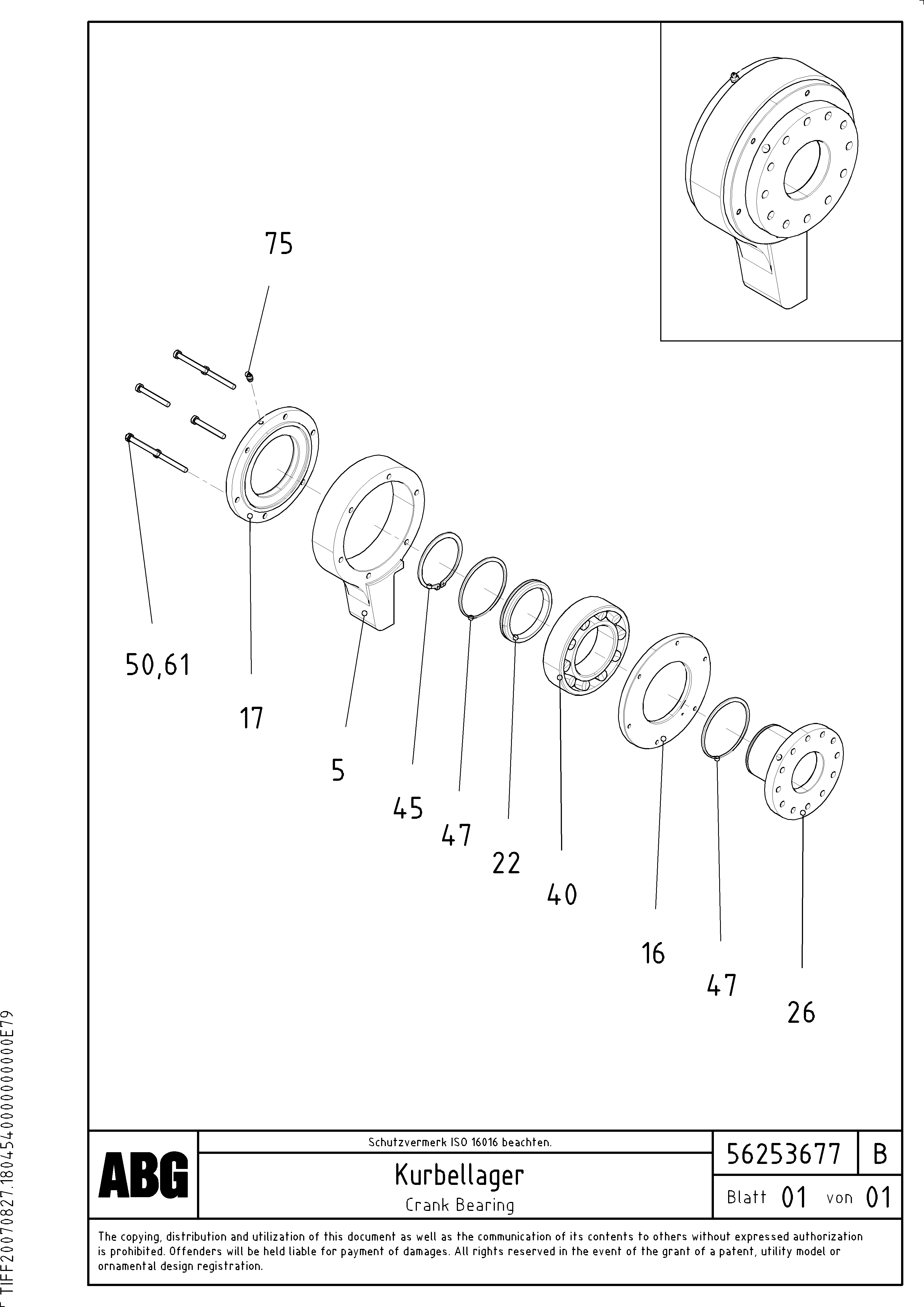 Схема запчастей Volvo ABG8820B - 73606 Crank bearing VDT 121 VARIO ATT.SCREED 9,0 - 12,0M ABG8820/ABG8820B