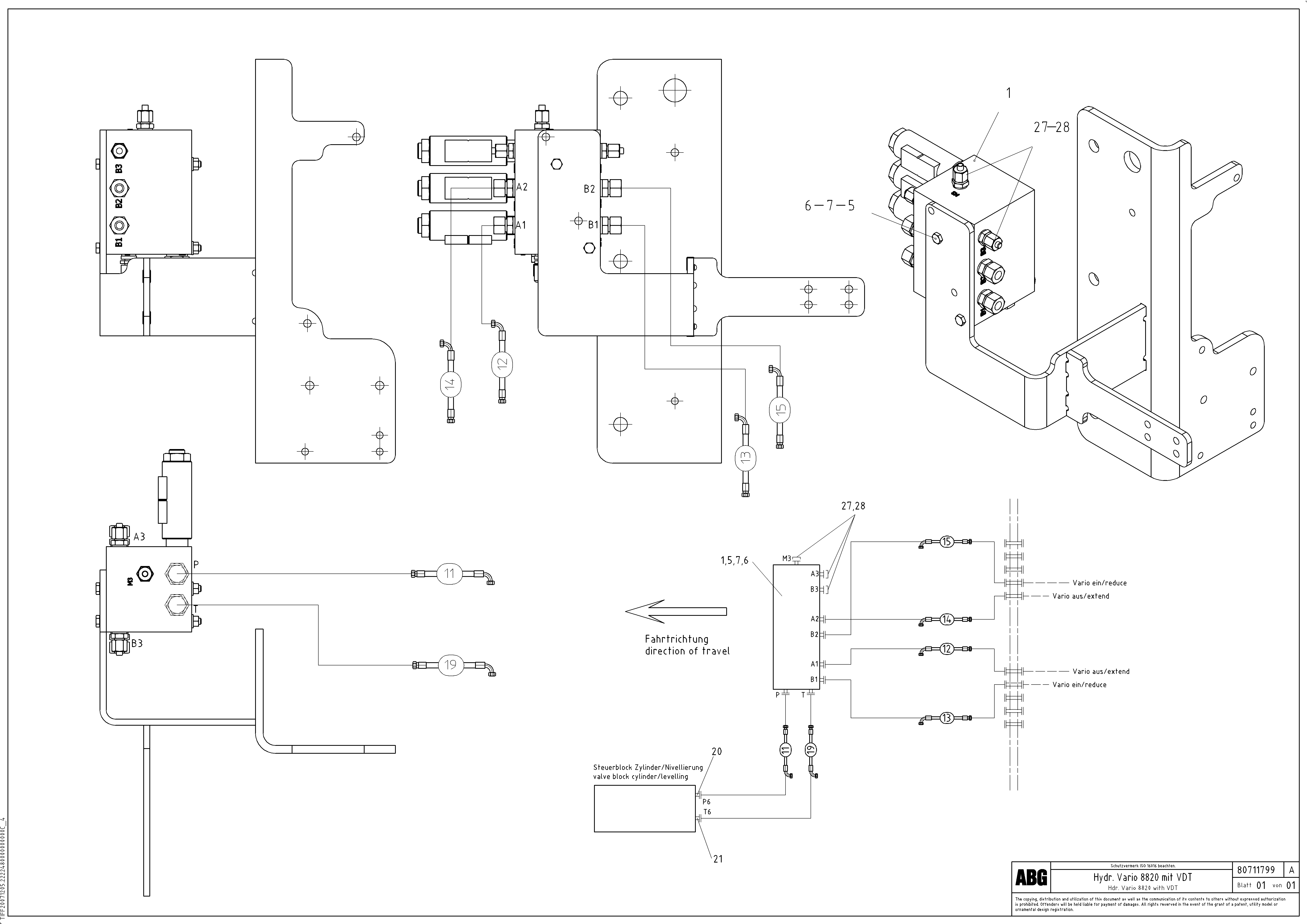 Схема запчастей Volvo ABG8820B - 71033 Hose lines for Vario 8820 with VDT VDT 121 VARIO ATT.SCREED 9,0 - 12,0M ABG8820/ABG8820B