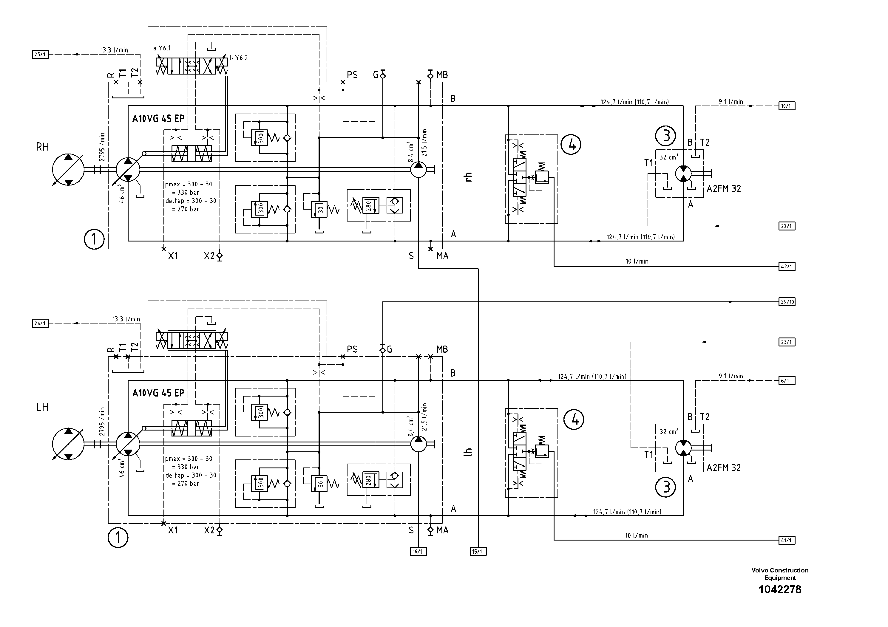 Схема запчастей Volvo ABG8820B - 55188 Hydraulic diagram ABG8820/ABG8820B ABG8820 S/N 21098-23354 ABG8820B S/N 23355-
