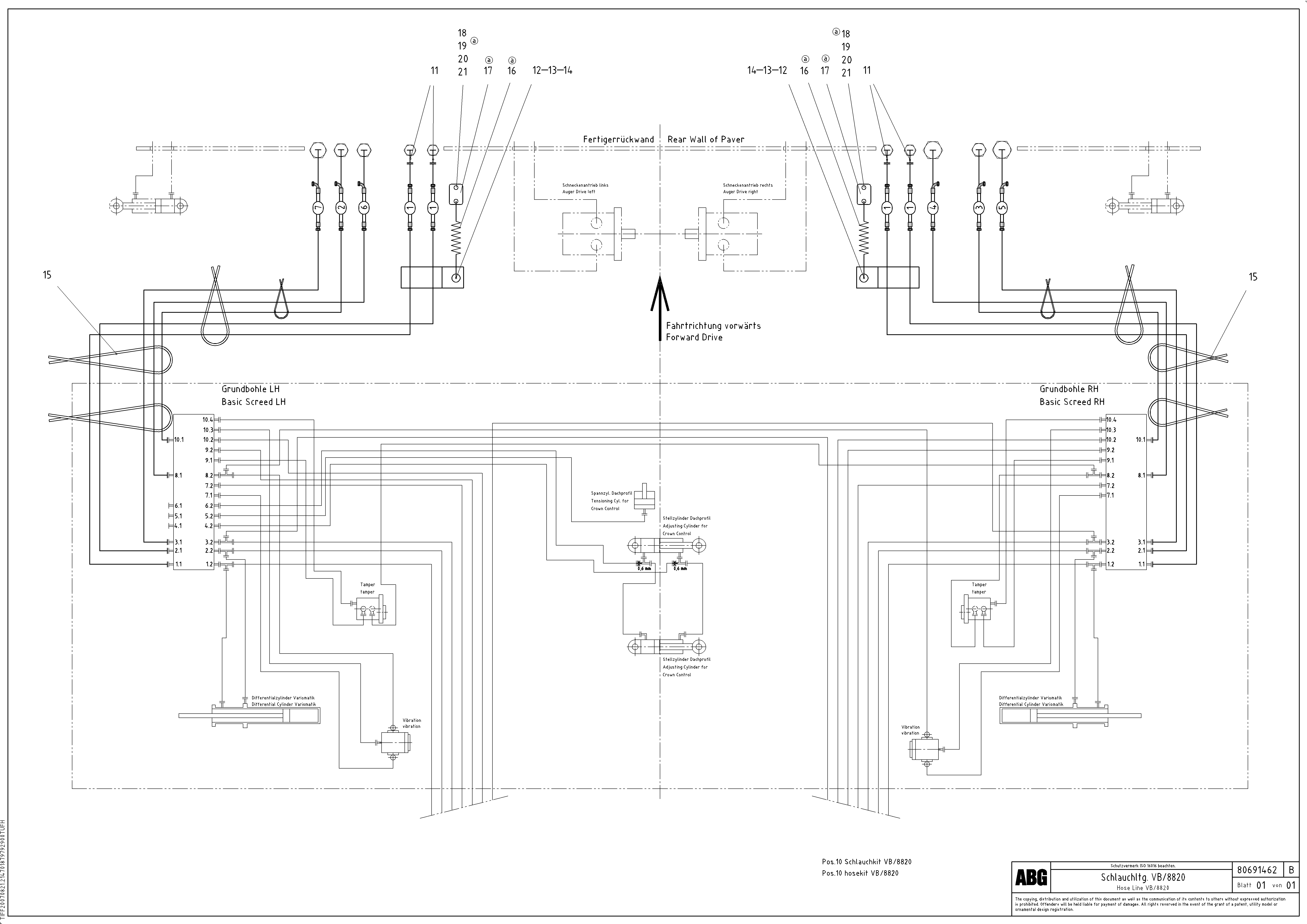 Схема запчастей Volvo ABG8820B - 74848 Hose lines for basic screed VB 88 GTC ATT. SCREEDS 3,0 -10,0M ABG8820/ABG8820B