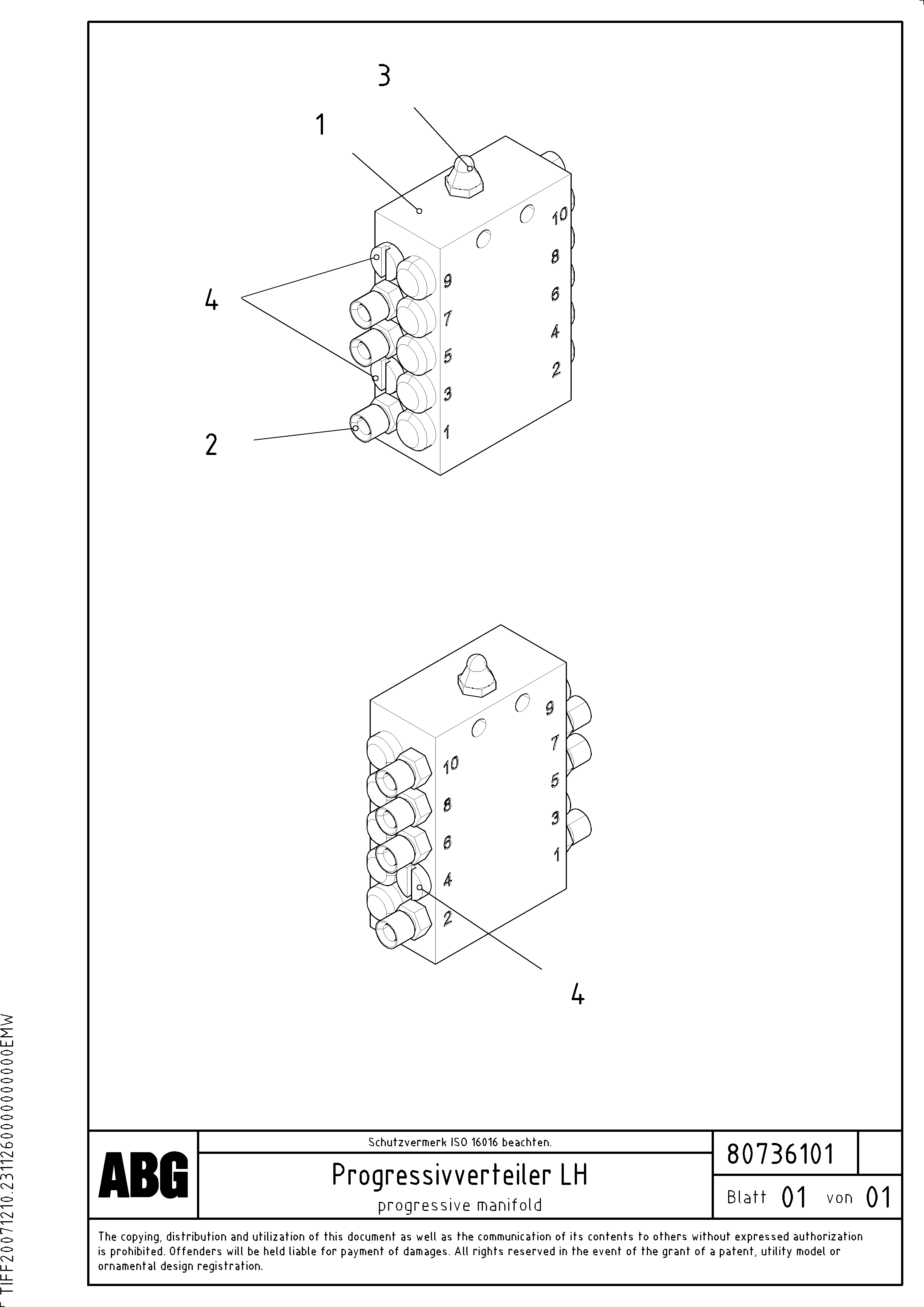 Схема запчастей Volvo ABG8820B - 78664 Progressive manifold for extension VDT-V 88 GTC ATT. SCREEDS 3,0 - 9,0M ABG8820/ABG8820B