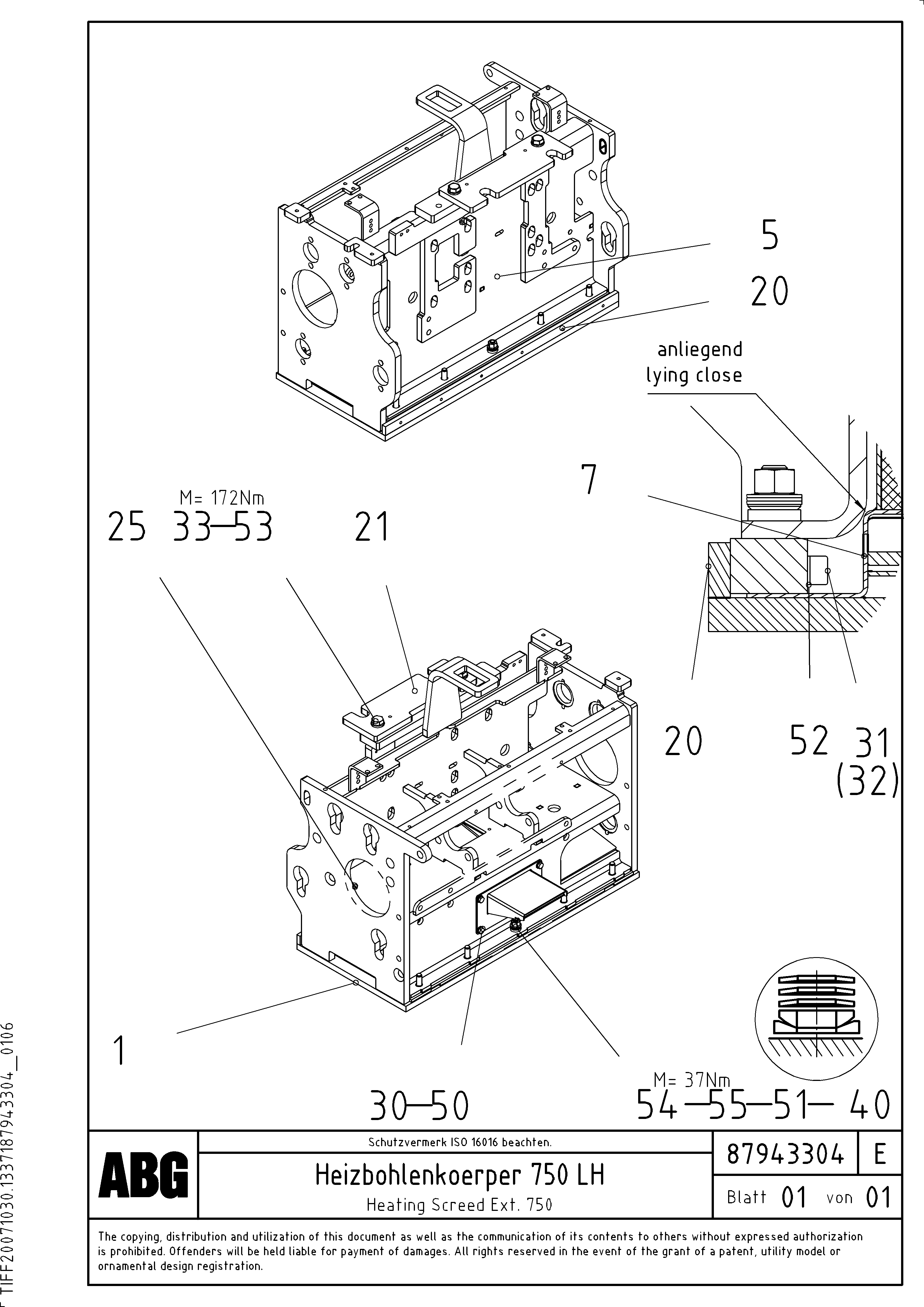 Схема запчастей Volvo ABG8820B - 77032 Heating screed for extension VDT-V 88 GTC ATT. SCREEDS 3,0 - 9,0M ABG8820/ABG8820B