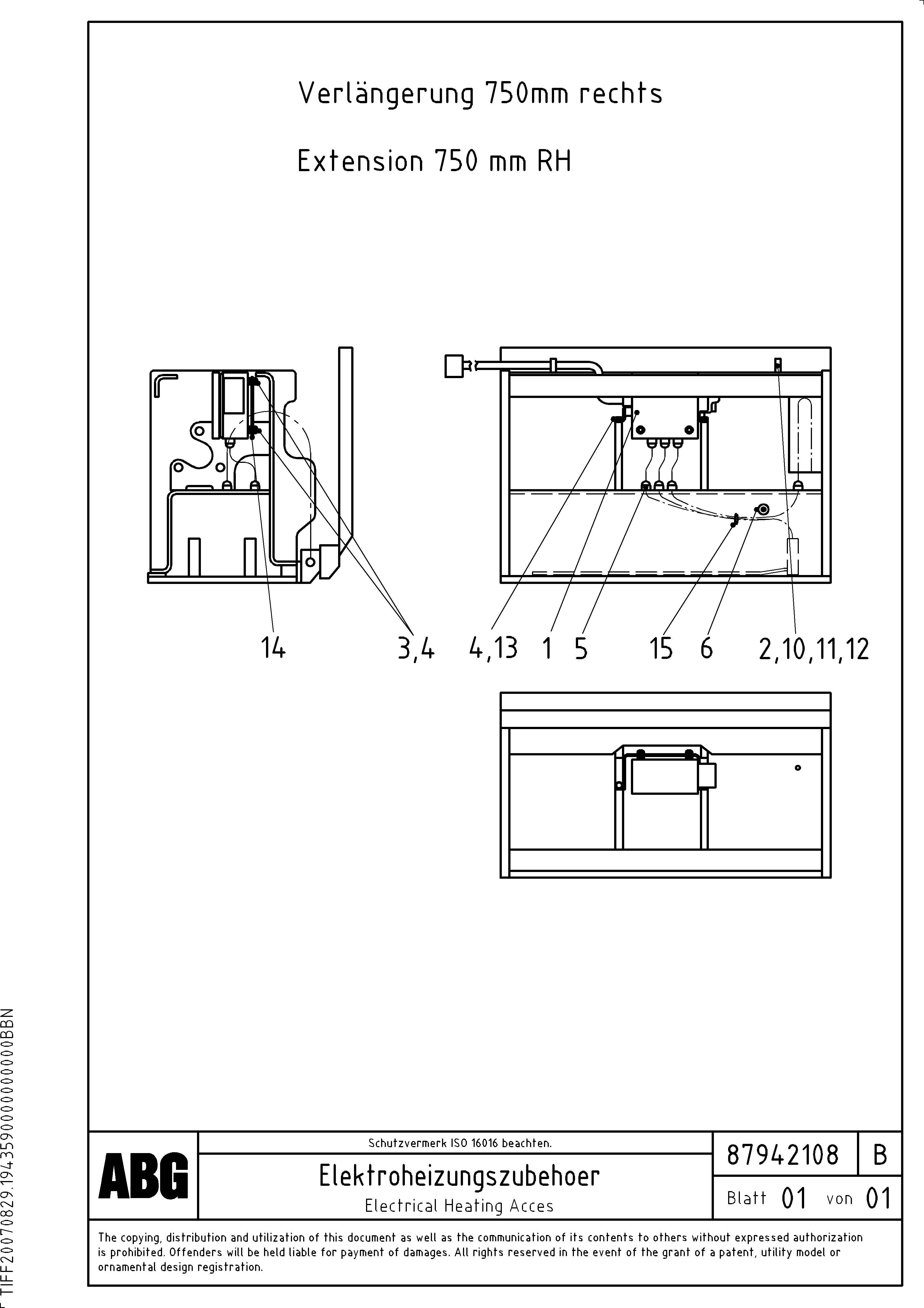 Схема запчастей Volvo ABG8820B - 80218 Electrical heating acces for extension VDT-V 88 ETC ATT. SCREEDS 3,0 - 9,0M ABG8820, ABG8820B