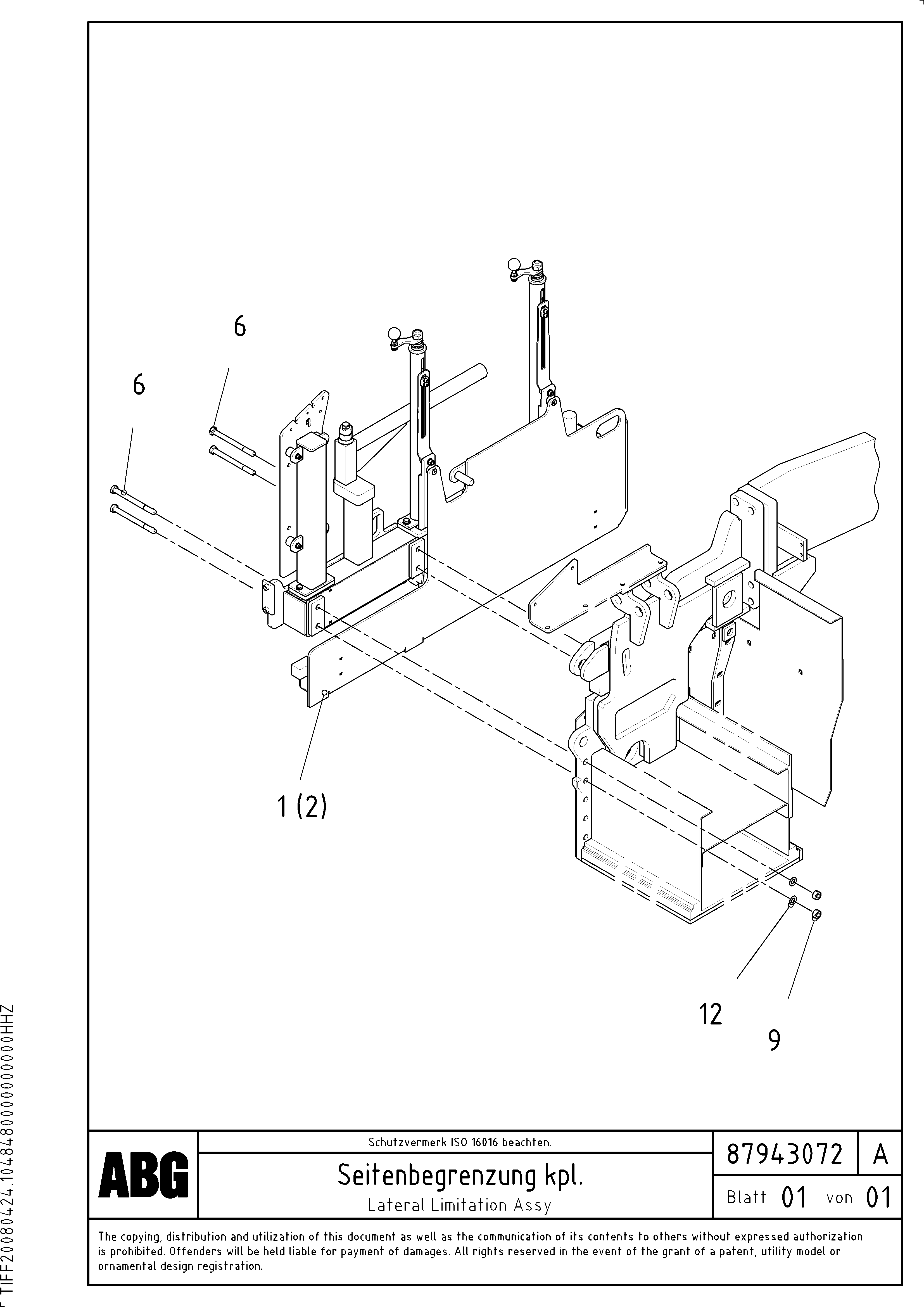 Схема запчастей Volvo ABG8820B - 73042 Mounting Parts for lateral limitation MB 122 ATT. SCREEDS 2,5 -12,0M ABG8820, ABG8820B