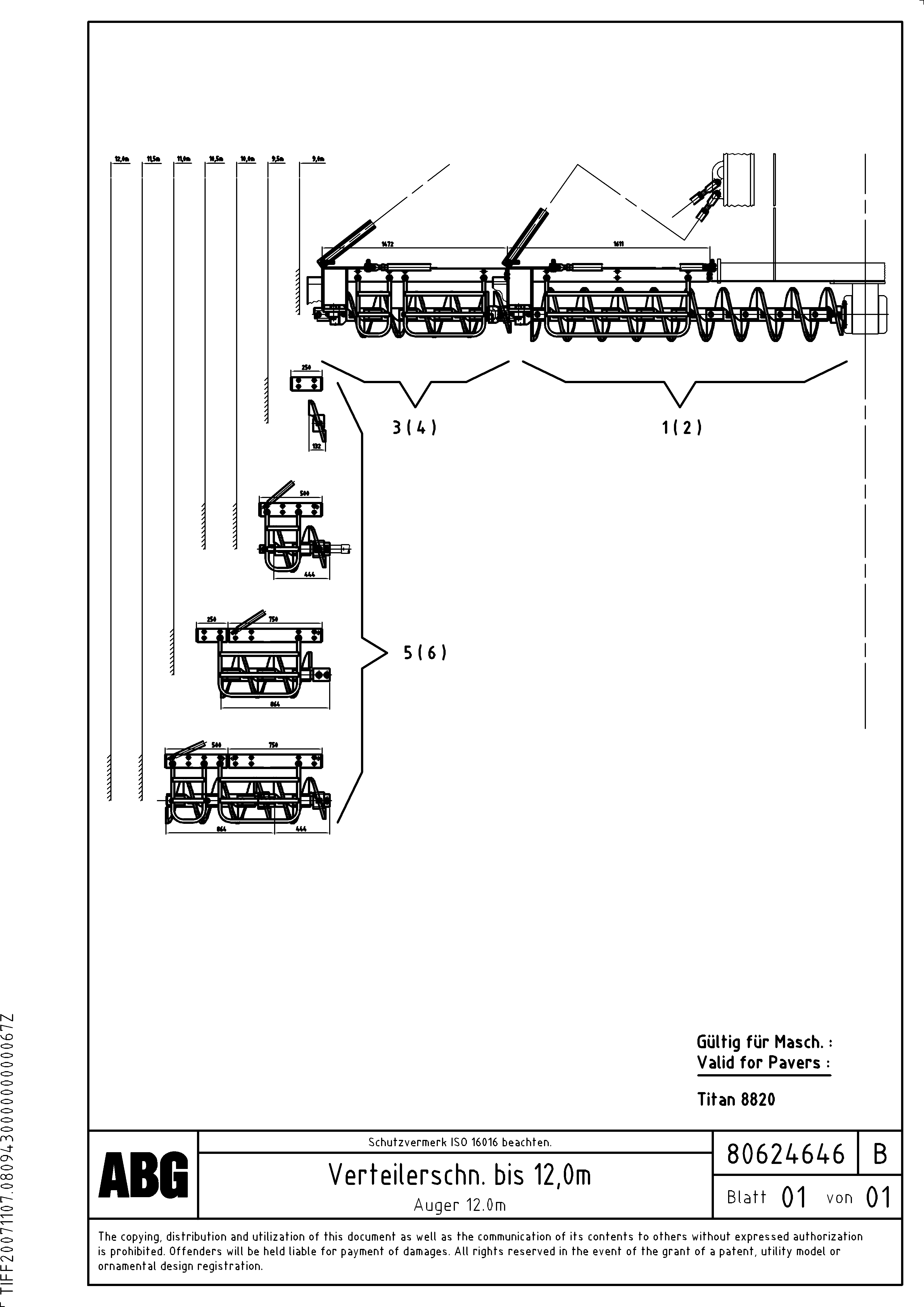 Схема запчастей Volvo ABG8820B - 80977 Auger extension MB 122 ATT. SCREEDS 2,5 -12,0M ABG8820, ABG8820B