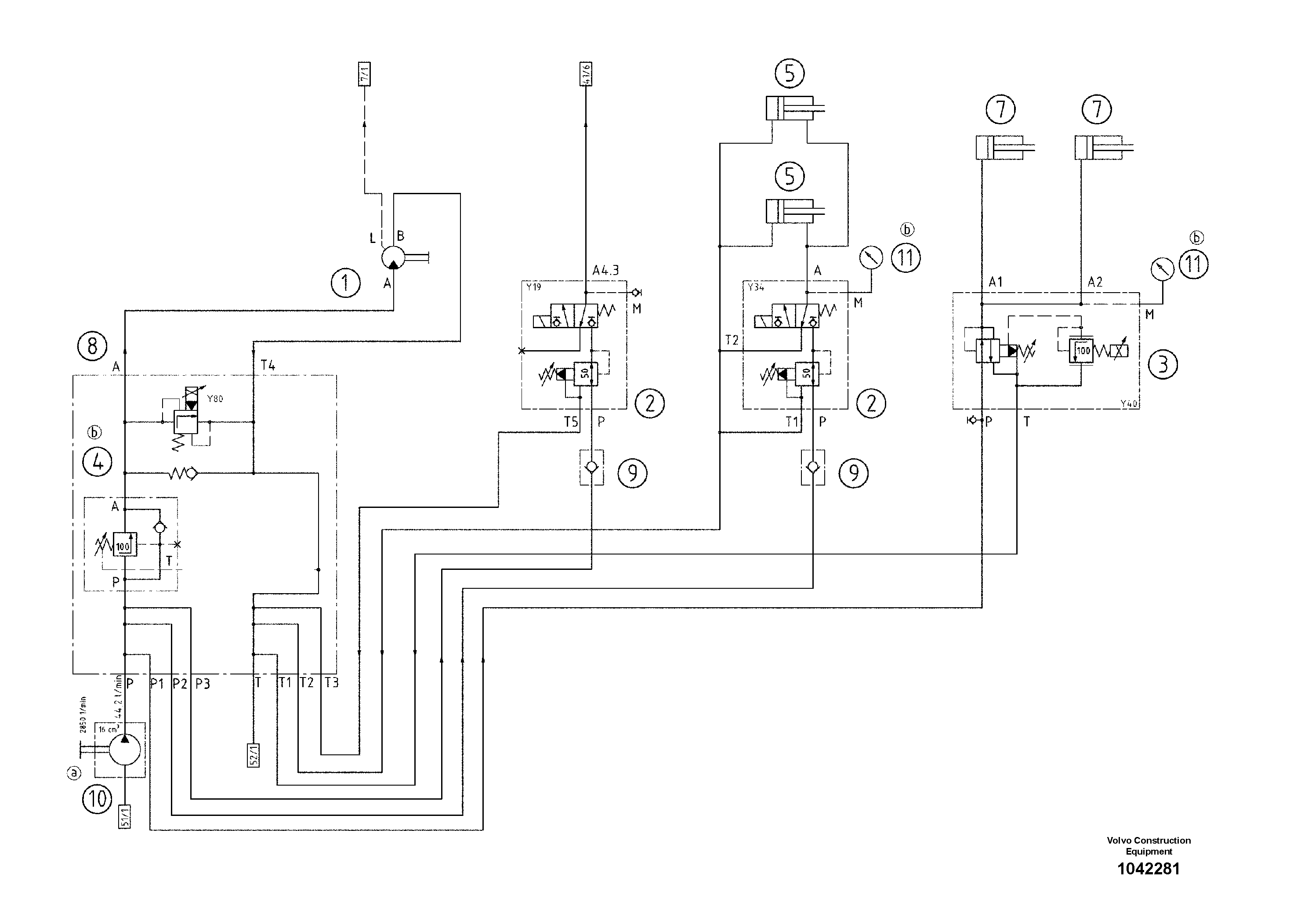 Схема запчастей Volvo ABG8820B - 55193 Hydraulic diagram ABG8820/ABG8820B ABG8820 S/N 21098-23354 ABG8820B S/N 23355-