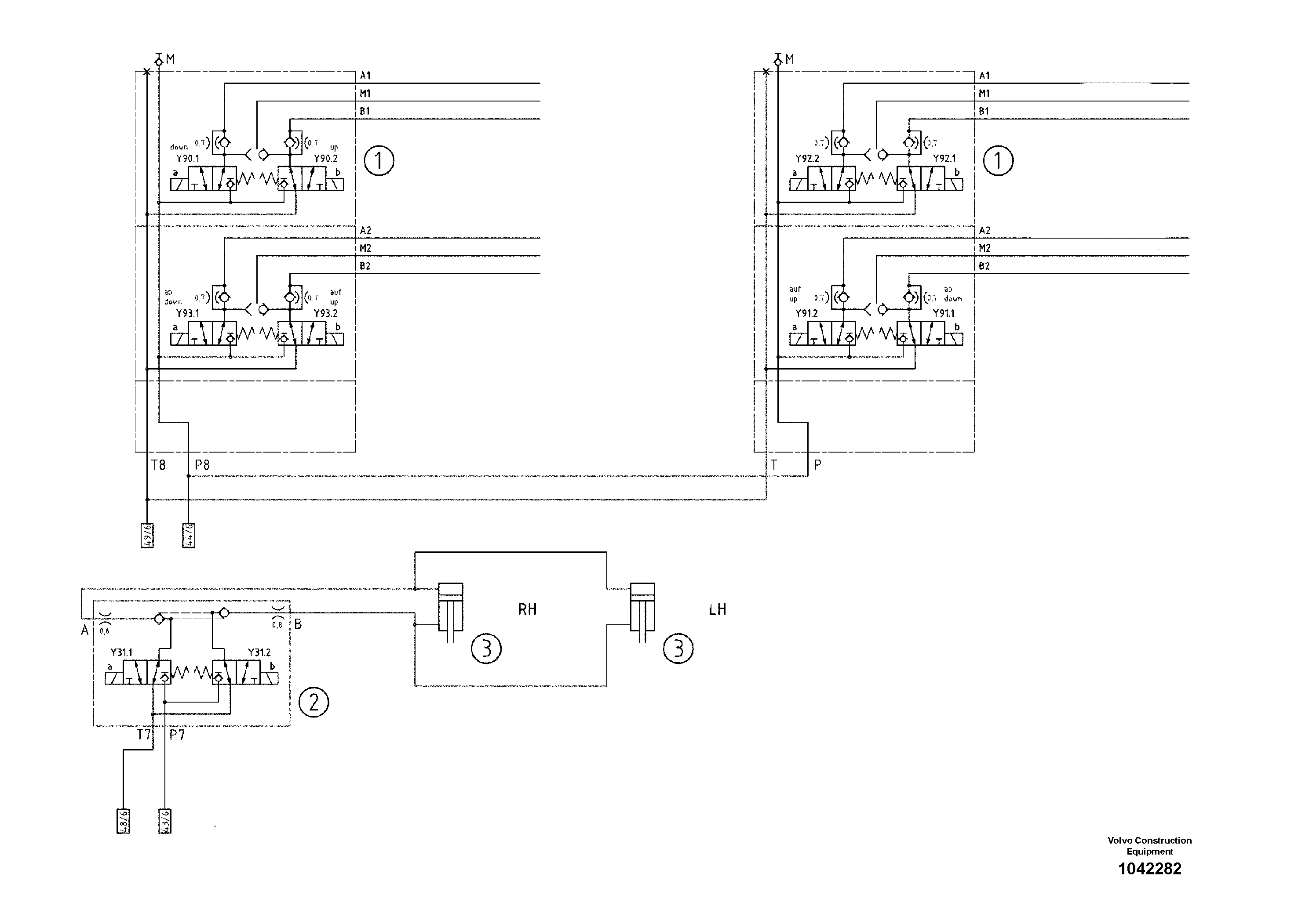 Схема запчастей Volvo ABG8820B - 55194 Hydraulic diagram ABG8820/ABG8820B ABG8820 S/N 21098-23354 ABG8820B S/N 23355-