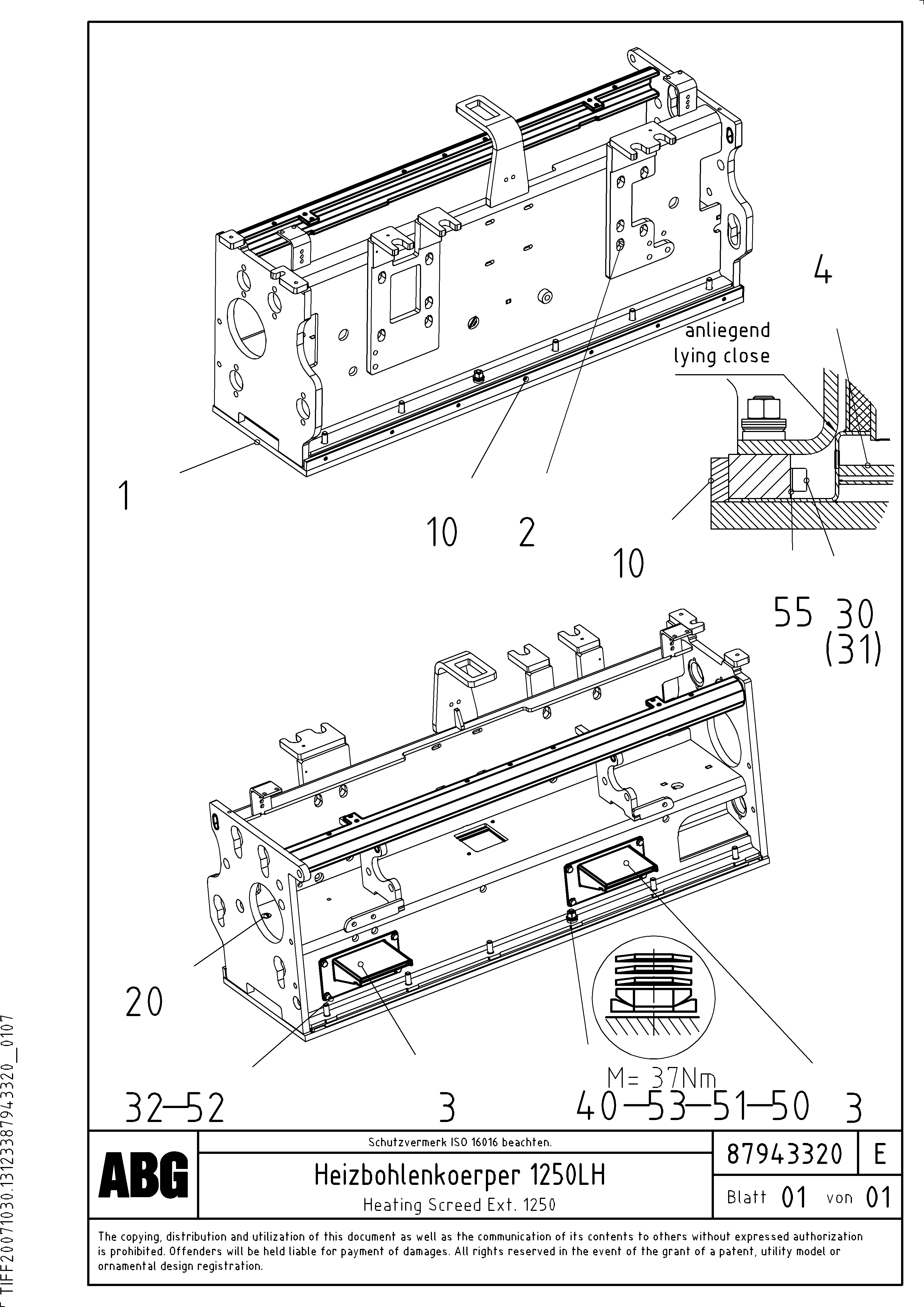 Схема запчастей Volvo ABG8820B - 75279 Heating screed for extension VDT-V 78 GTC ATT. SCREEDS 2,5 - 9,0M AGB8820, AGB8820B